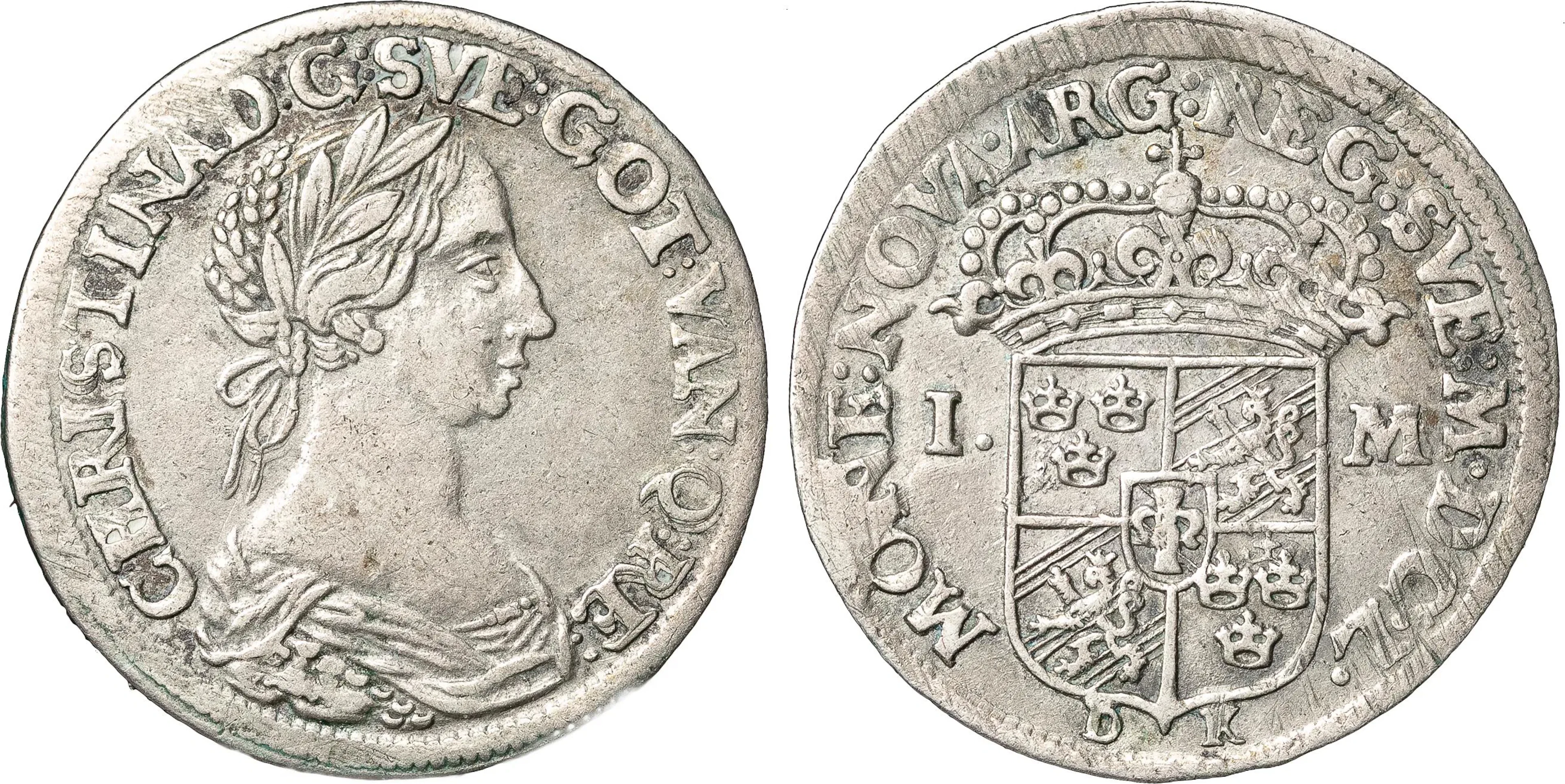 KRISTINA (1632-1654). STOCKHOLM. Mark 1650