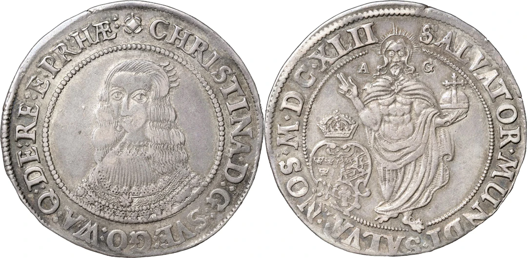 KRISTINA (1632-1654). STOCKHOLM. 1/2 riksdaler 1642