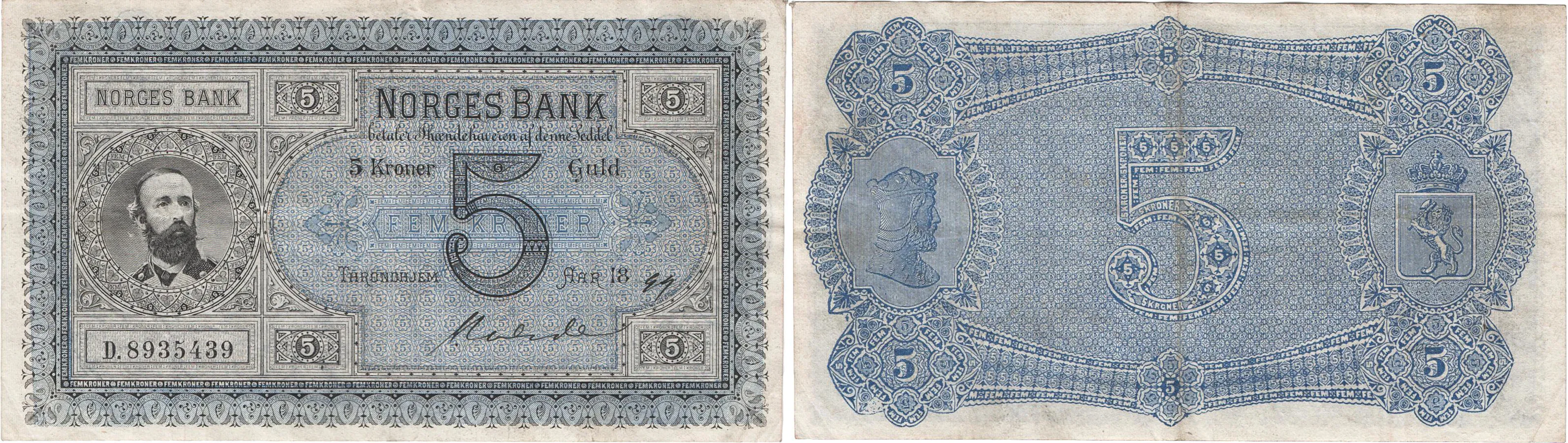 NORGE / NORWAY. Oskar II (1872-1905). 5 kroner 1899