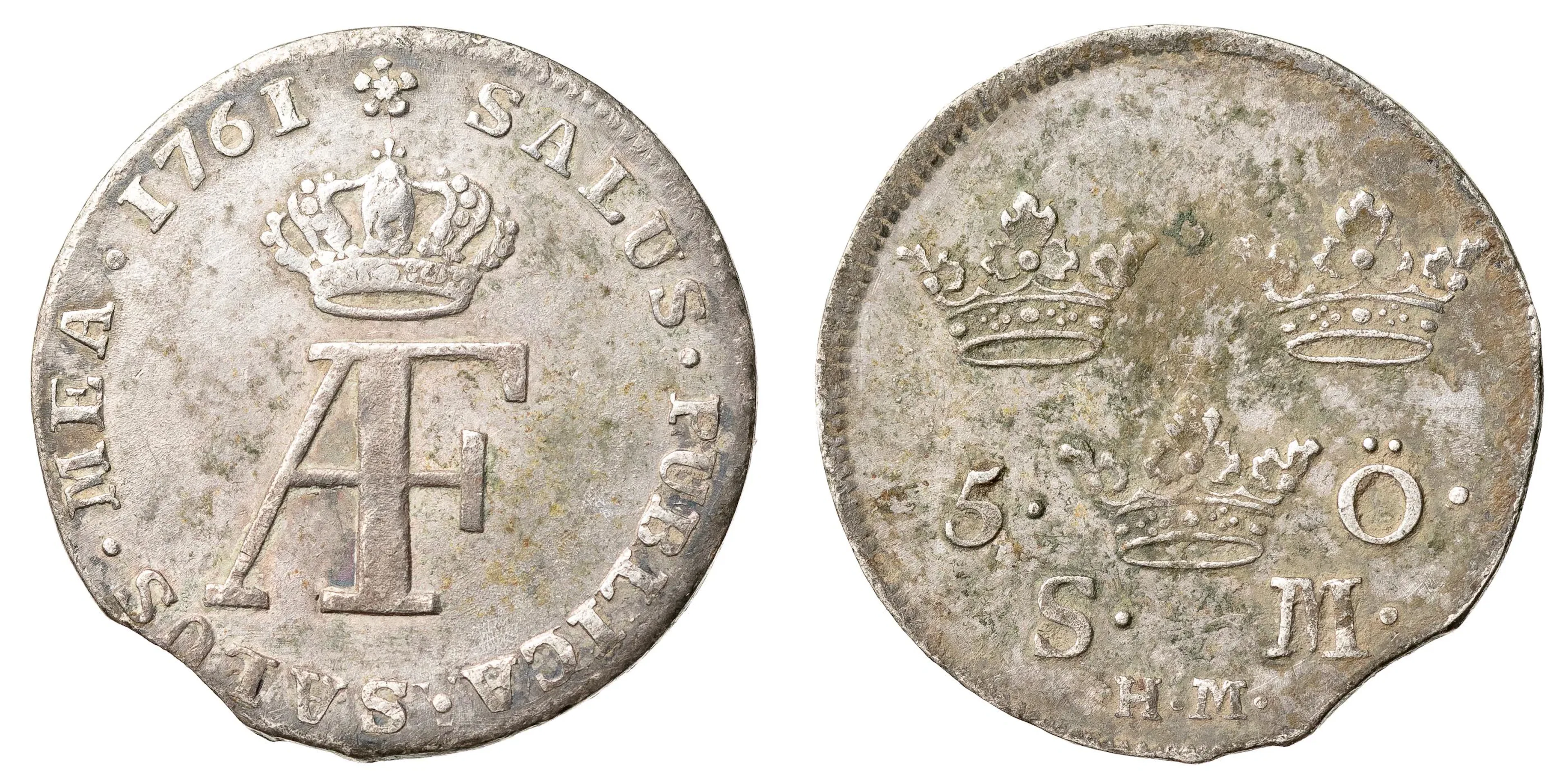 ADOLF FREDRIK (1751-1771). 5 öre 1761