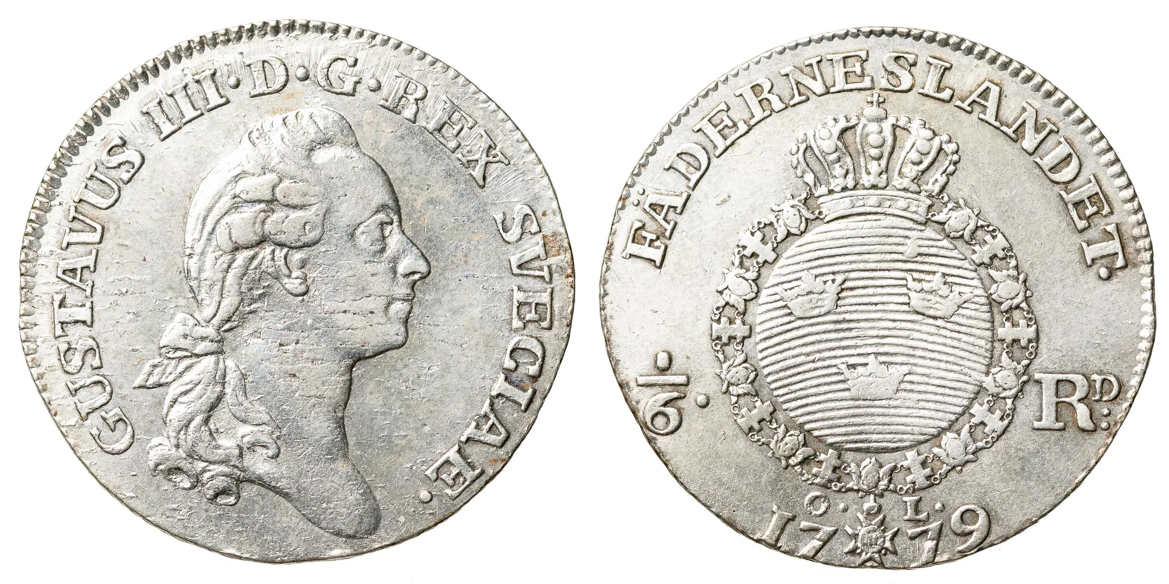 GUSTAV III (1771-1792). 1/6 riksdaler 1779