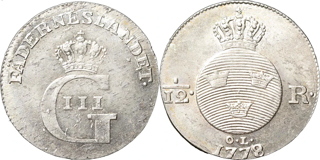 GUSTAV III (1771-1792). STOCKHOLM. 1/12 riksdaler 1778