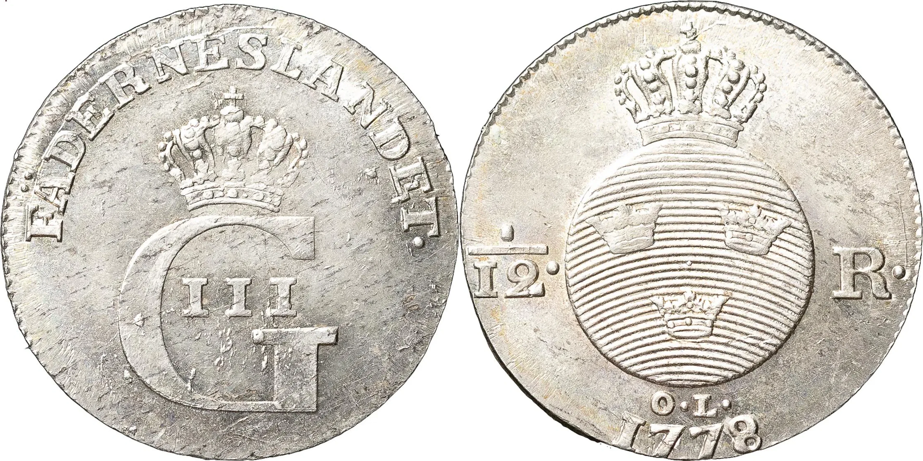 GUSTAV III (1771-1792). STOCKHOLM. 1/12 riksdaler 1778