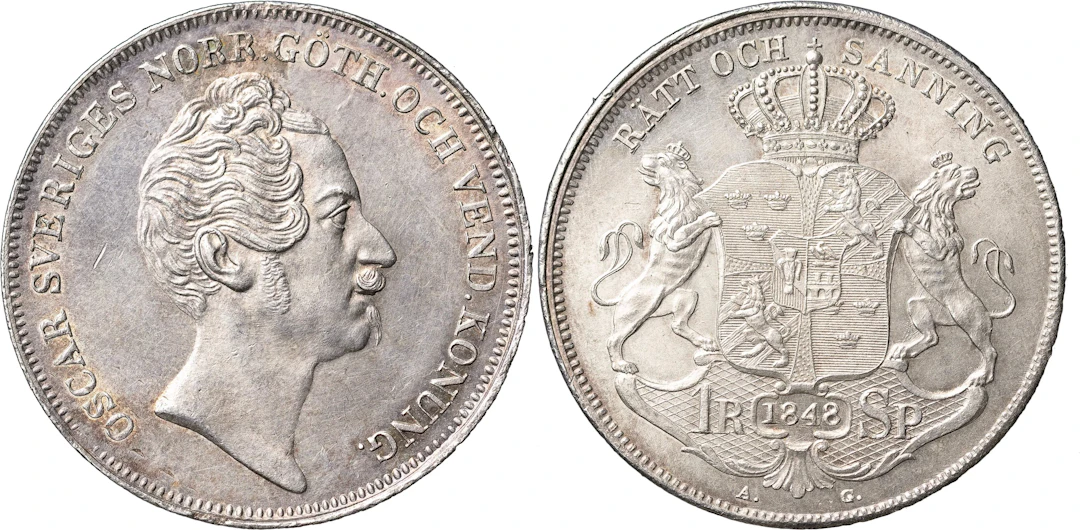 OSKAR I (1844-1859). Riksdaler specie 1848. SM 29