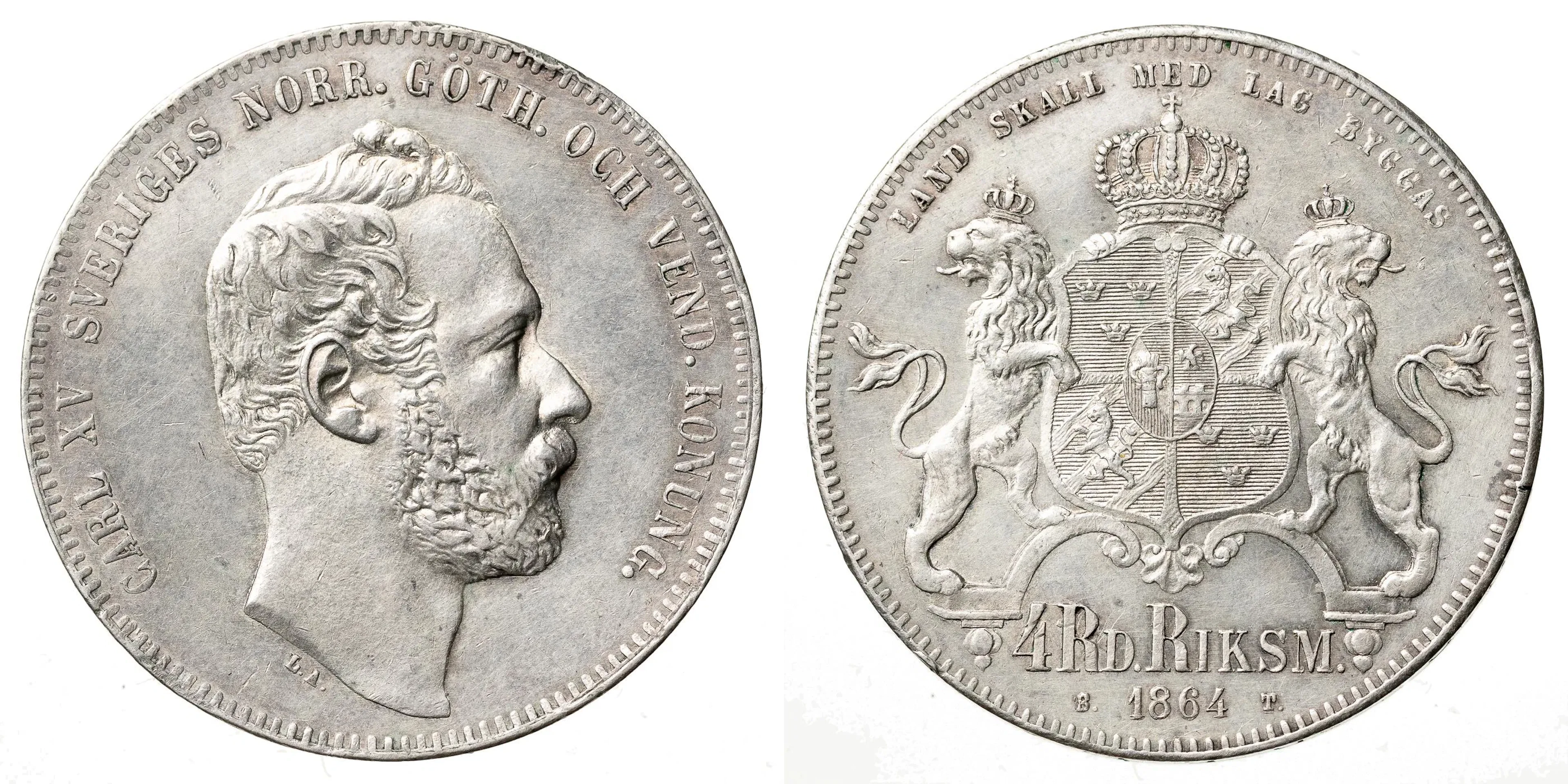 KARL XV (1859-1872). 4 riksdaler riksmynt 1864
