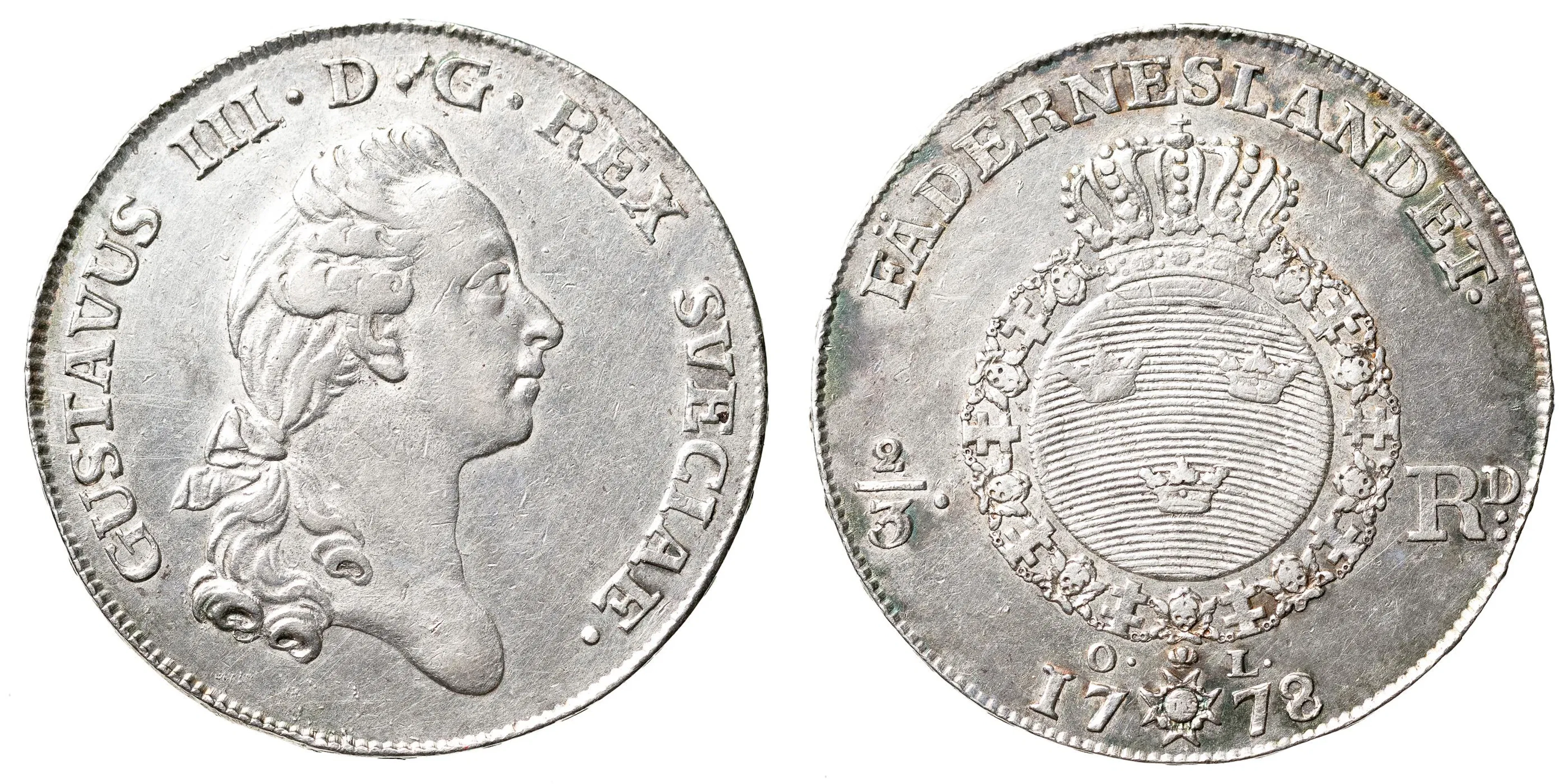 GUSTAV III (1771-1792). 2/3 riksdaler 1778