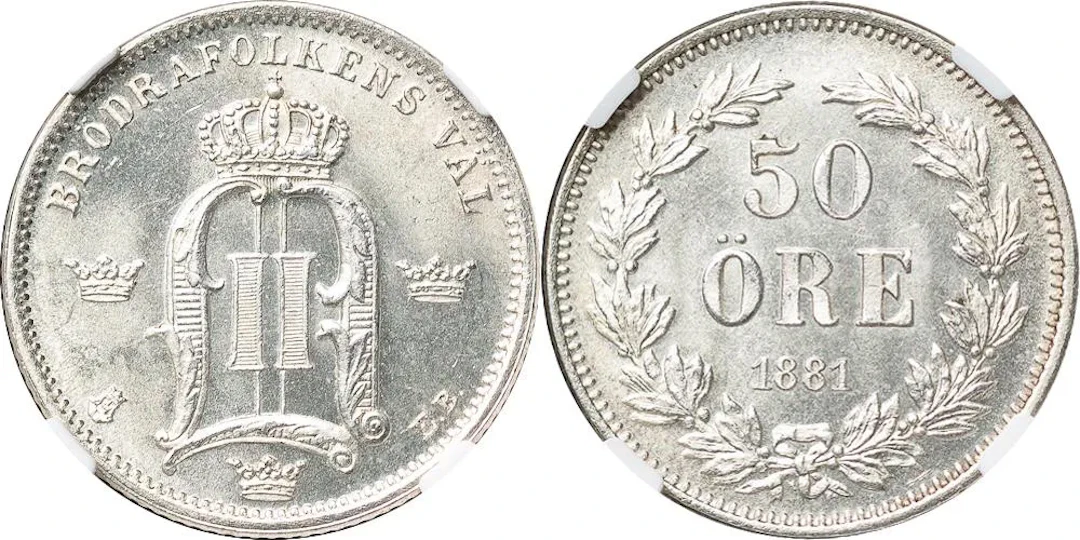 OSKAR II (1872-1907). 50 öre 1881. SM 85