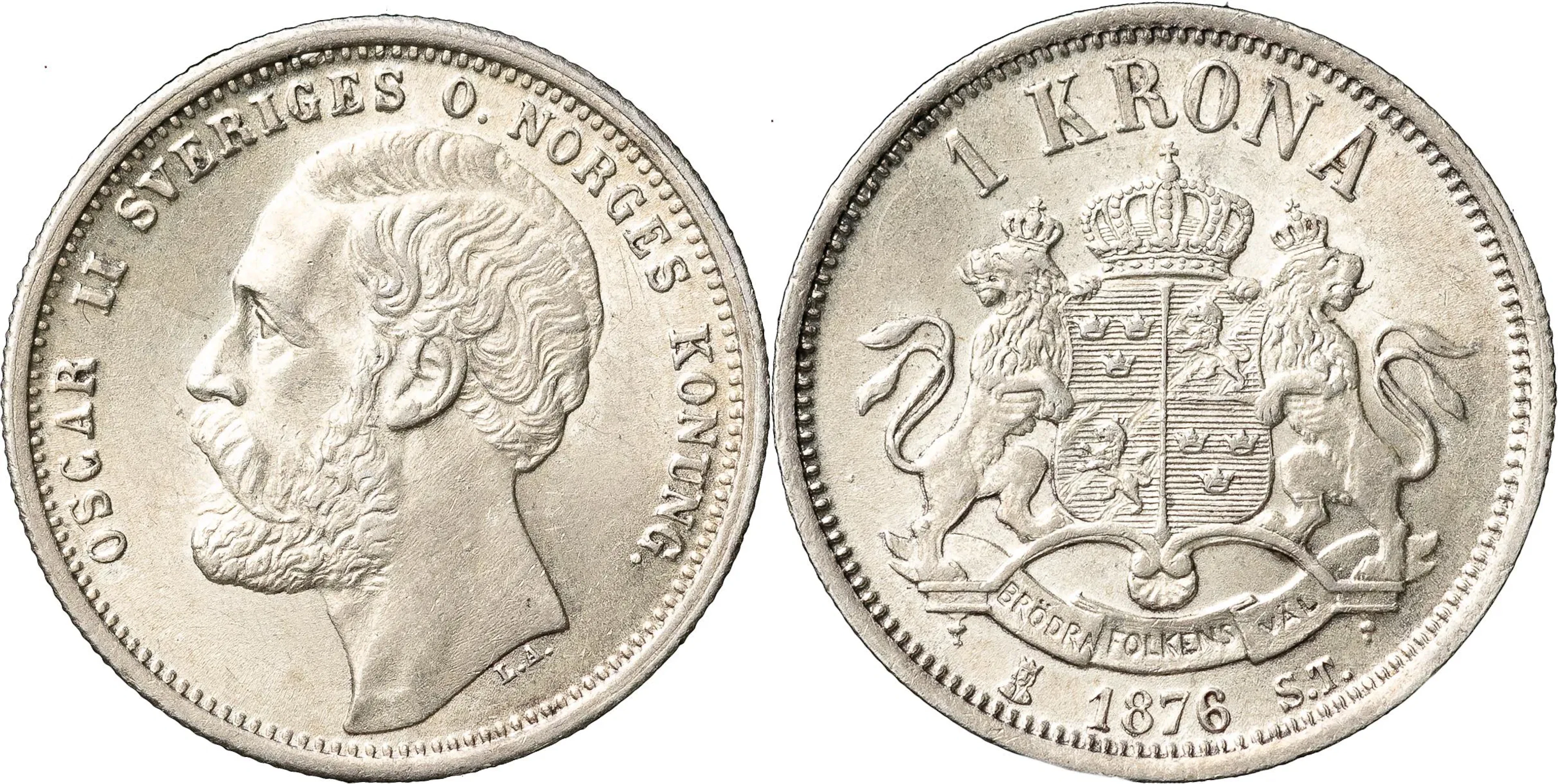 OSKAR II (1872-1907). Krona 1876. SM 63