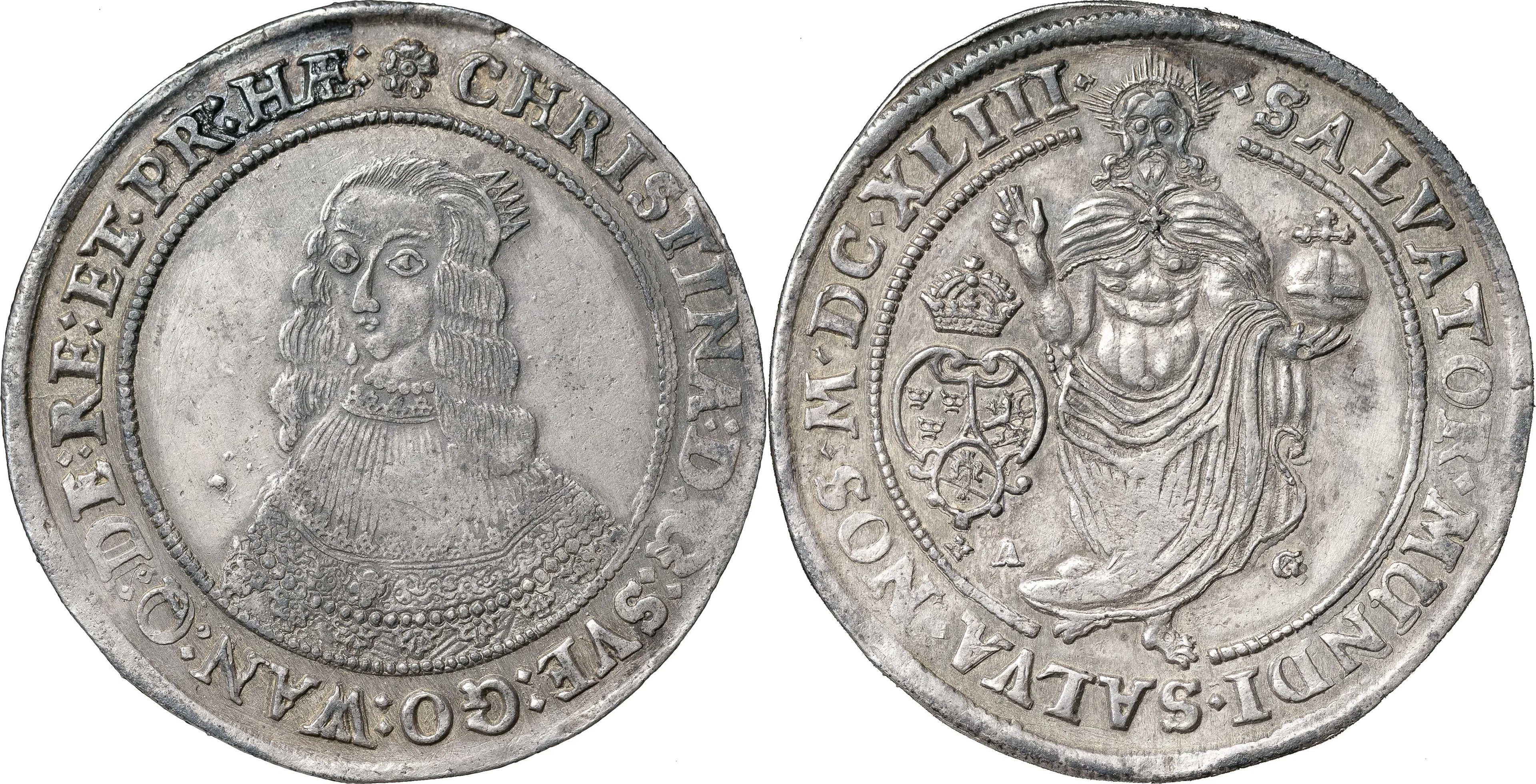KRISTINA (1632-1654). STOCKHOLM. Riksdaler 1643