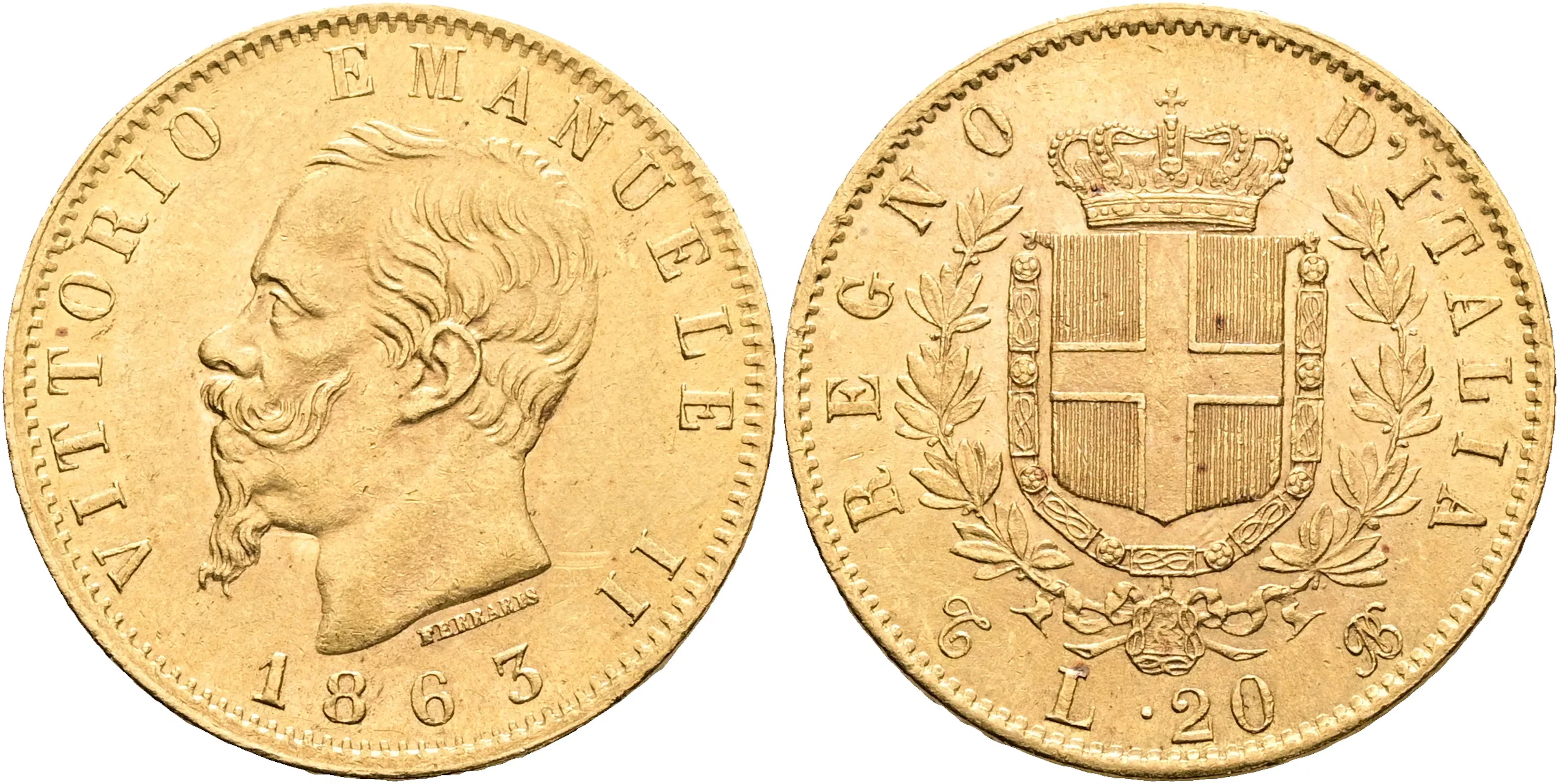 ITALIEN / ITALY. 20 lire 1863