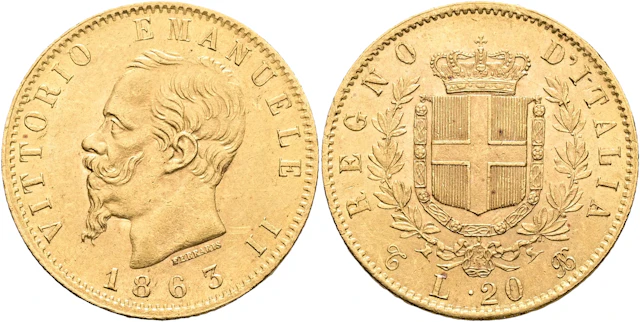 ITALIEN / ITALY. 20 lire 1863