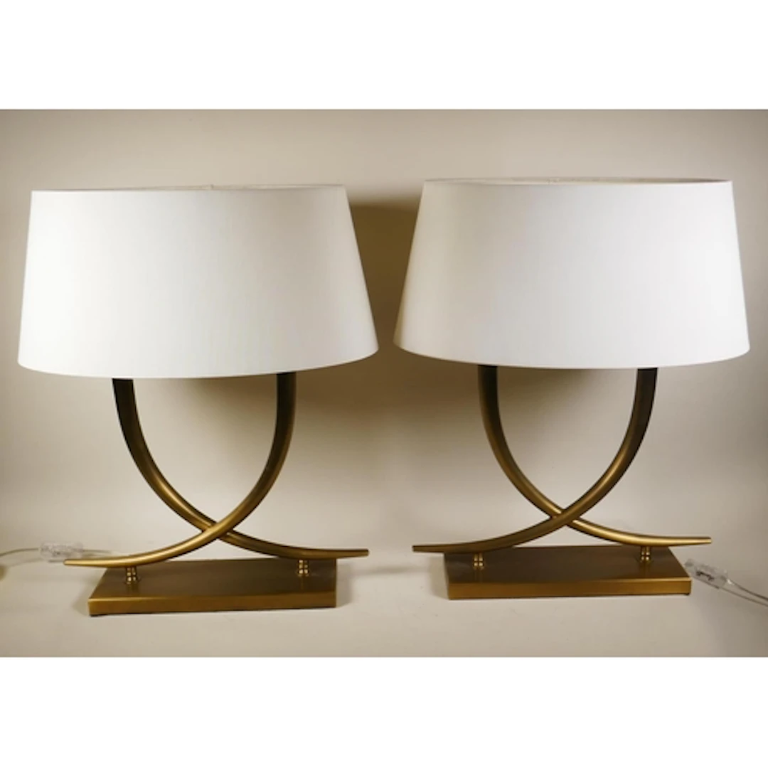 Pair of R.V. Astley 'Iva' brushed gilt metal table lamps wit...