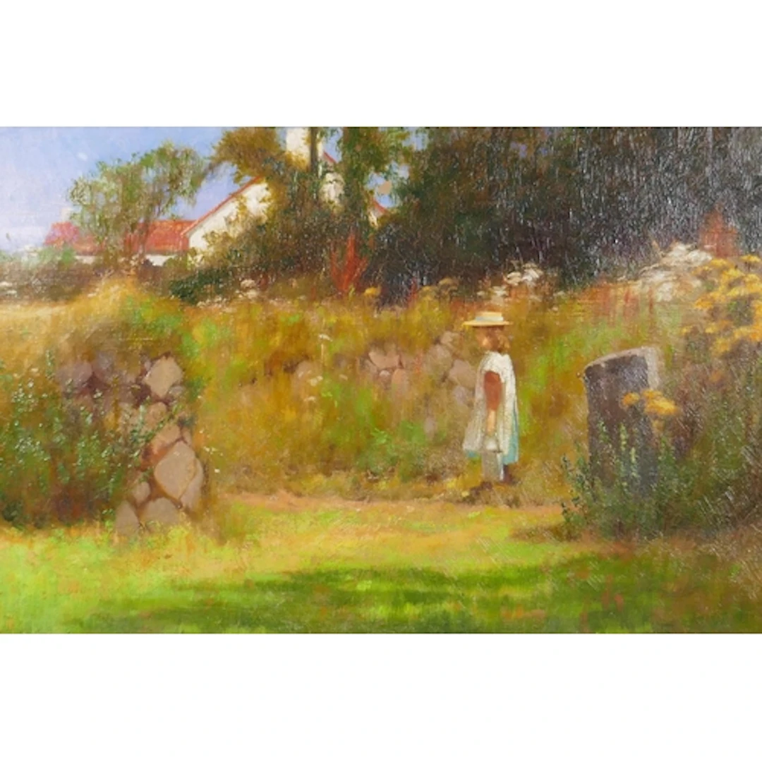 H. Foster Newey, child in a flowering meadow, label verso, s...