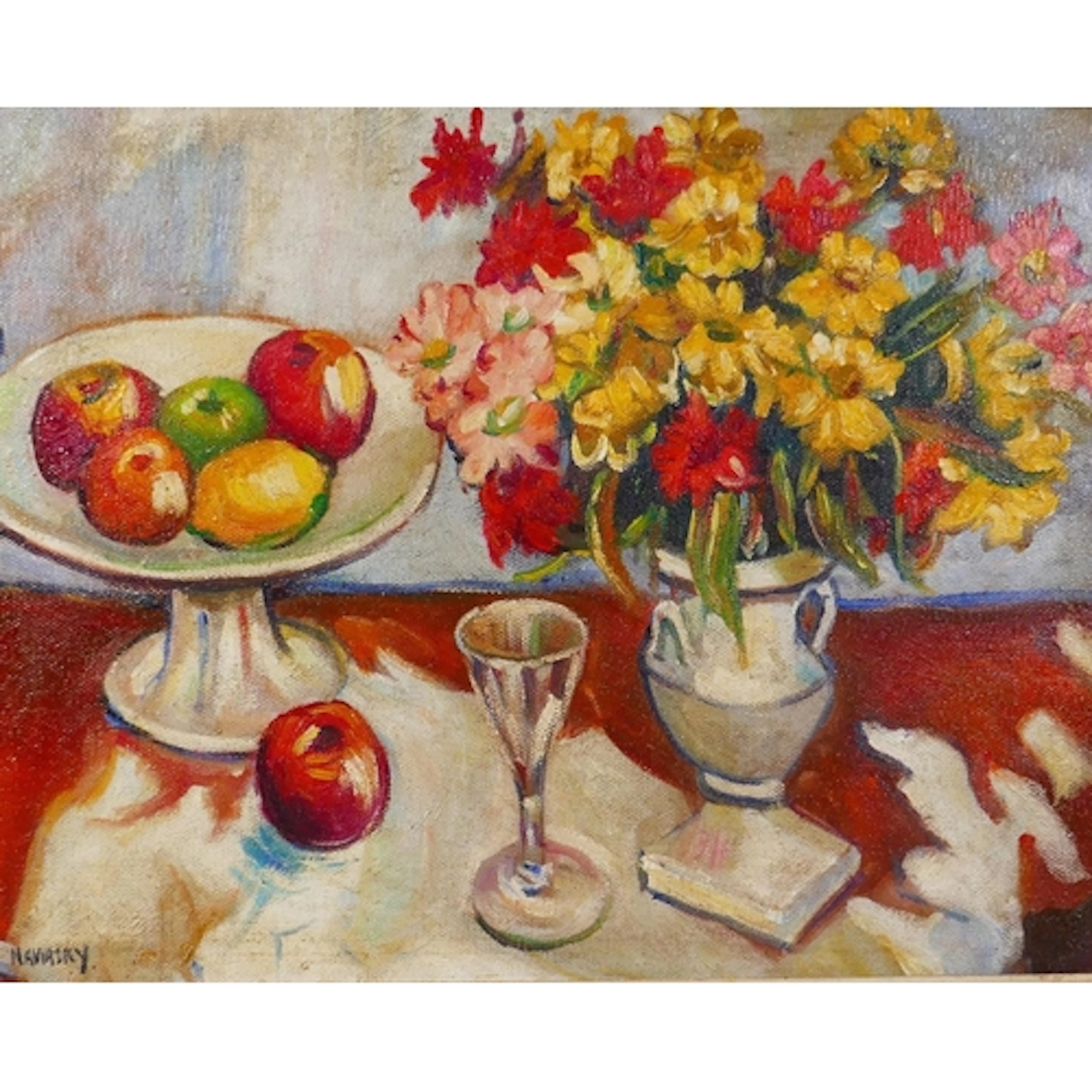 Scottish colourist style still life, oil on canvas laid on b...