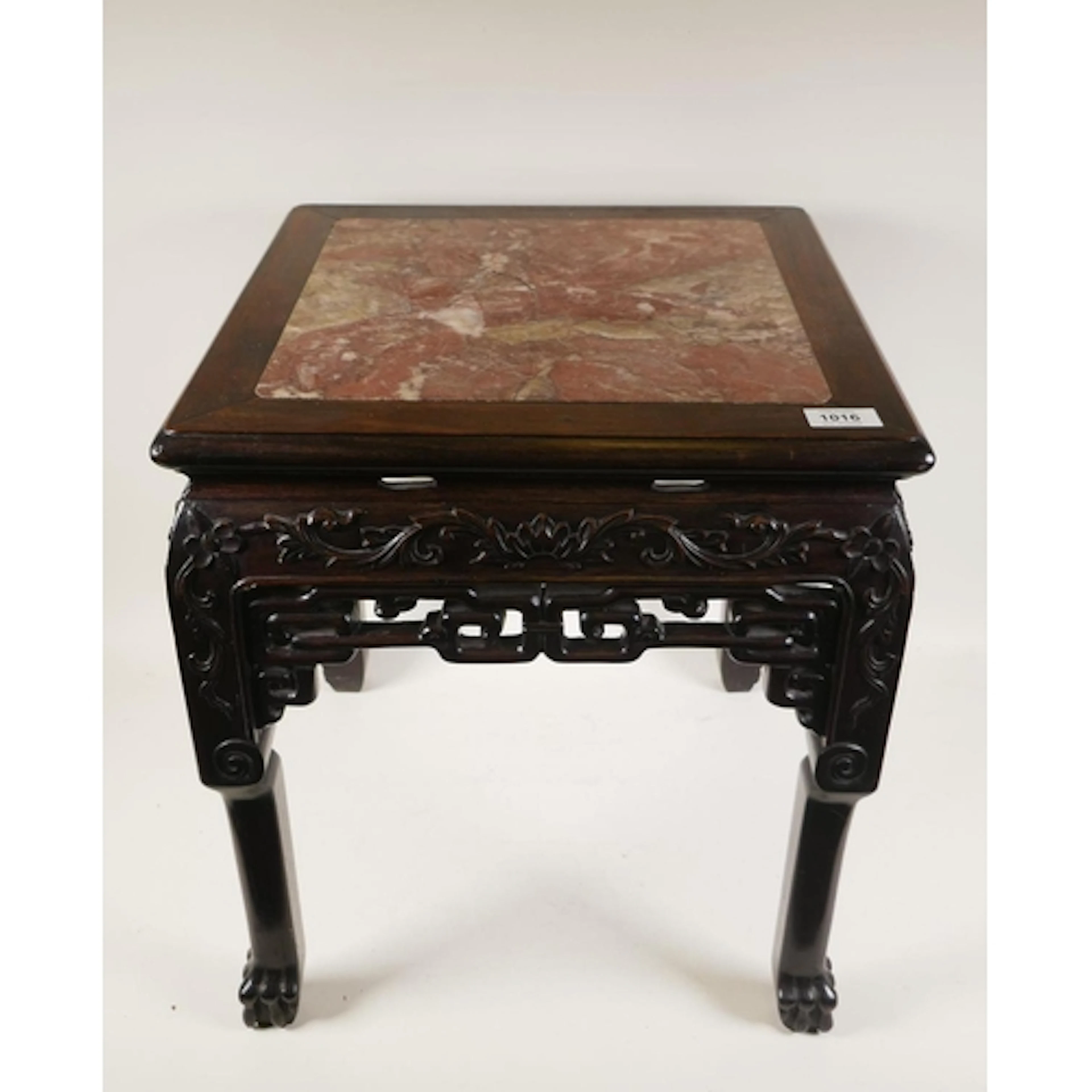 C19th Chinese hardwood vase stand/low table with inset marbl...
