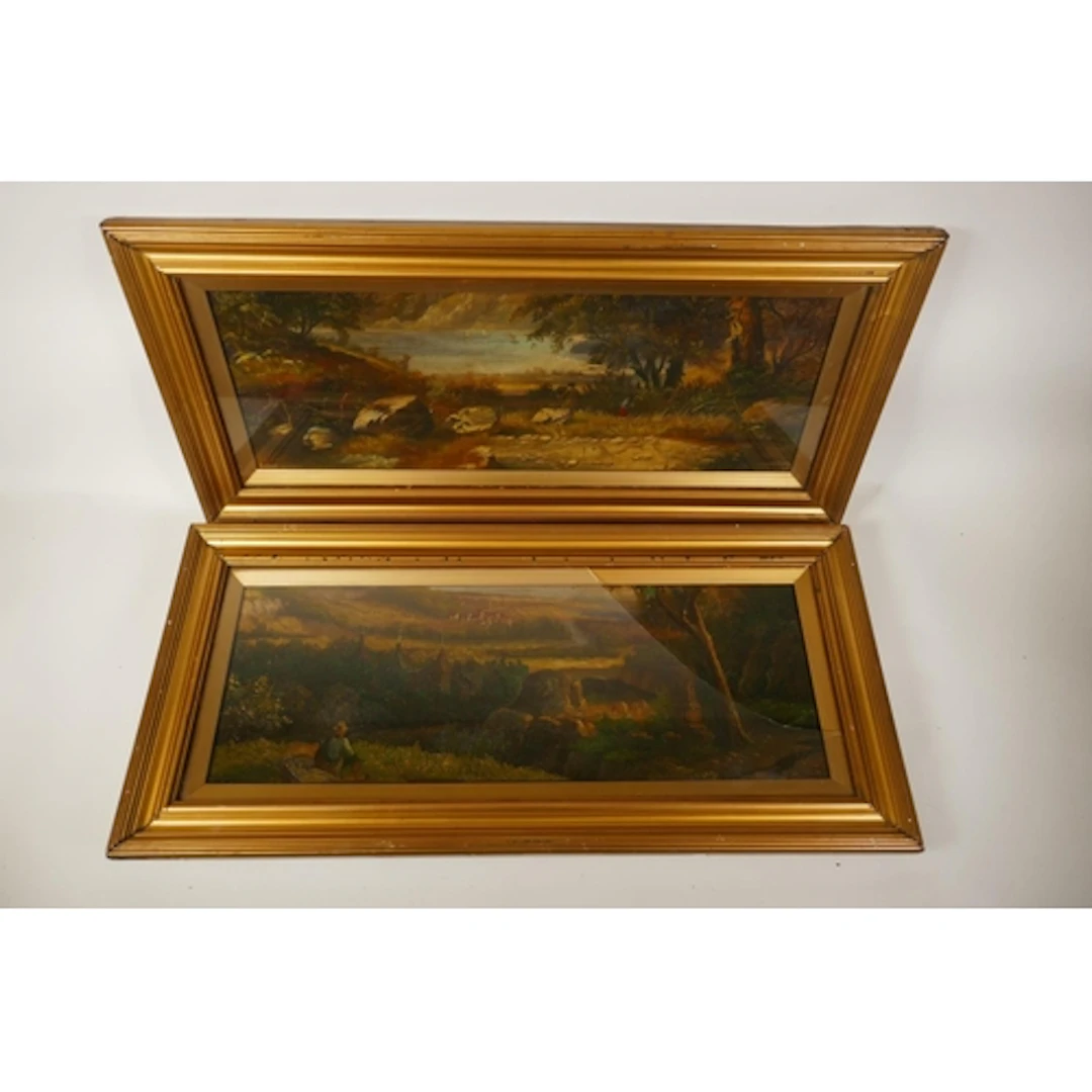 A pair of antique rural landscape scenes, signed W. Hunt, oi...