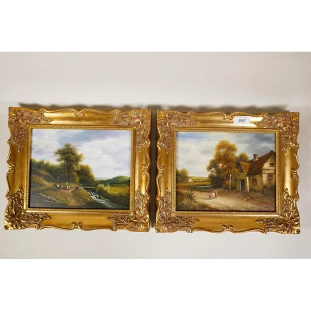 Pastoral scene with figures on a path and another of childre...