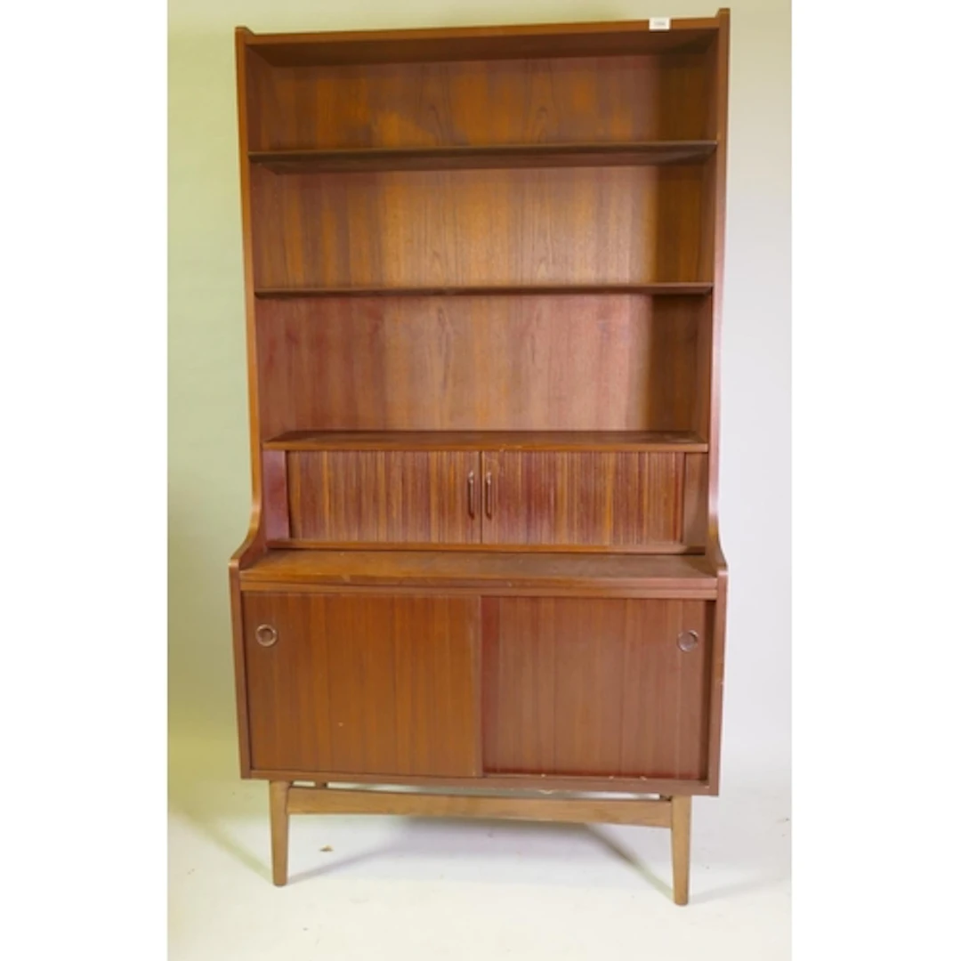 A mid century Danish teak secretaire bookcase by Johannes So...