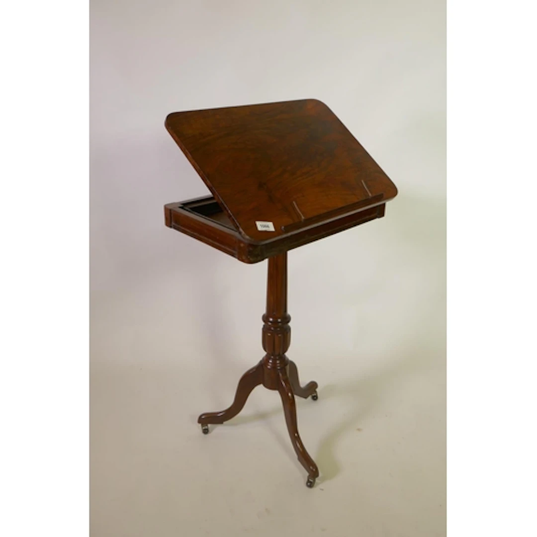 C19th figured walnut music/reading stand with ratcheted top ...