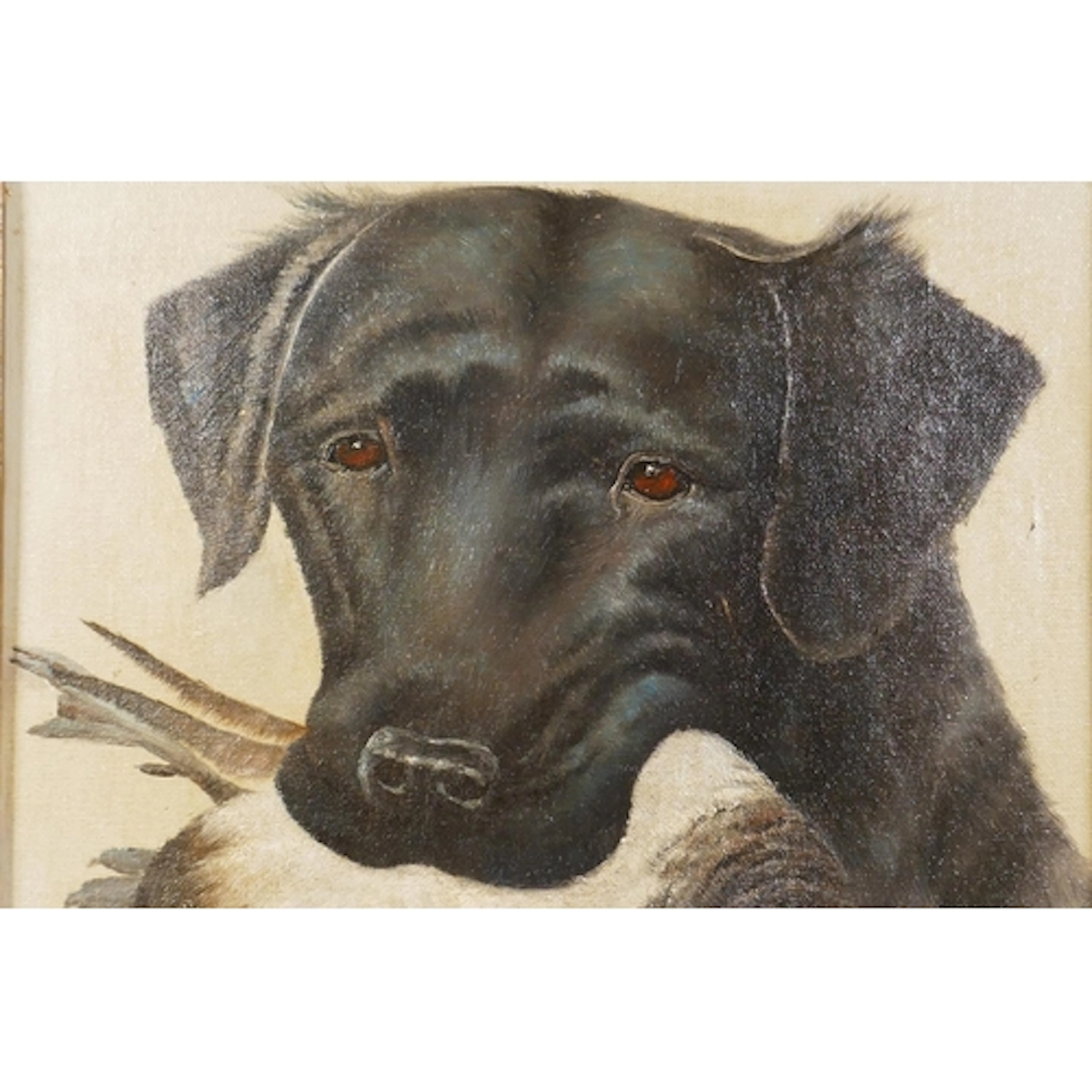 Study of a labrador with game, indistinctly signed, oil on c...