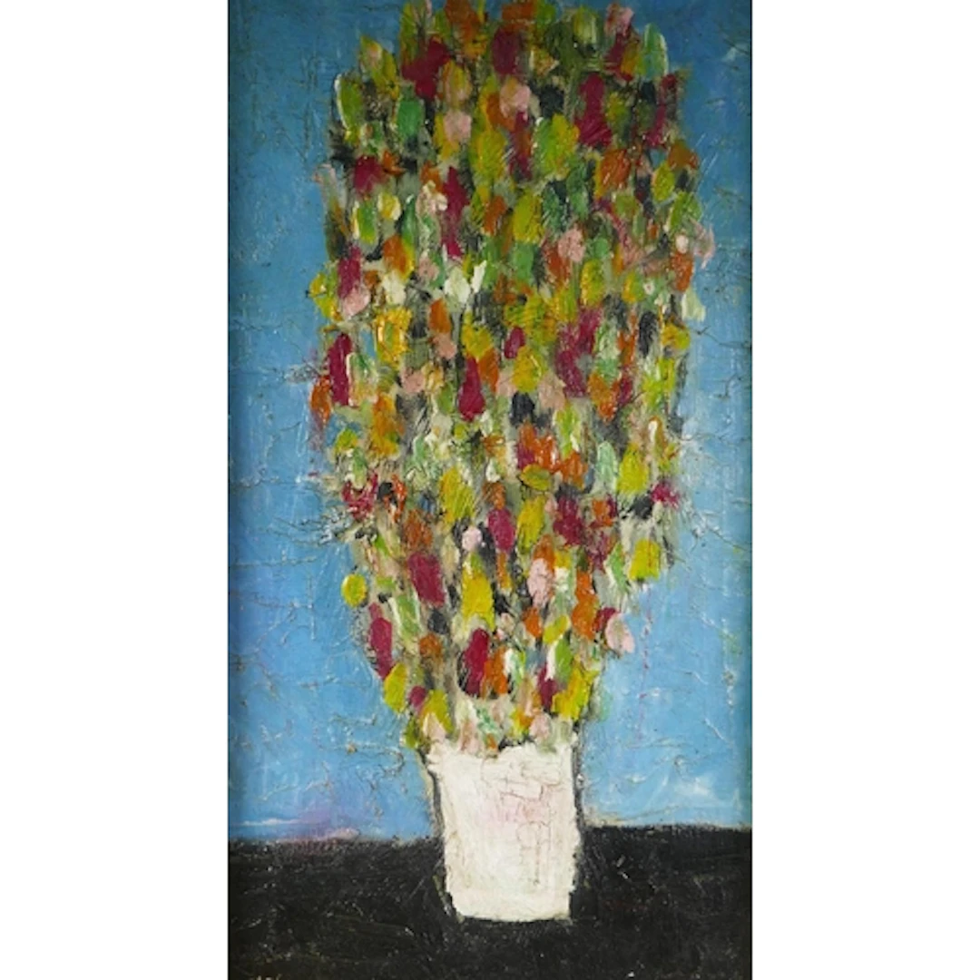 Expressionist style still life with flowers, indistinctly si...