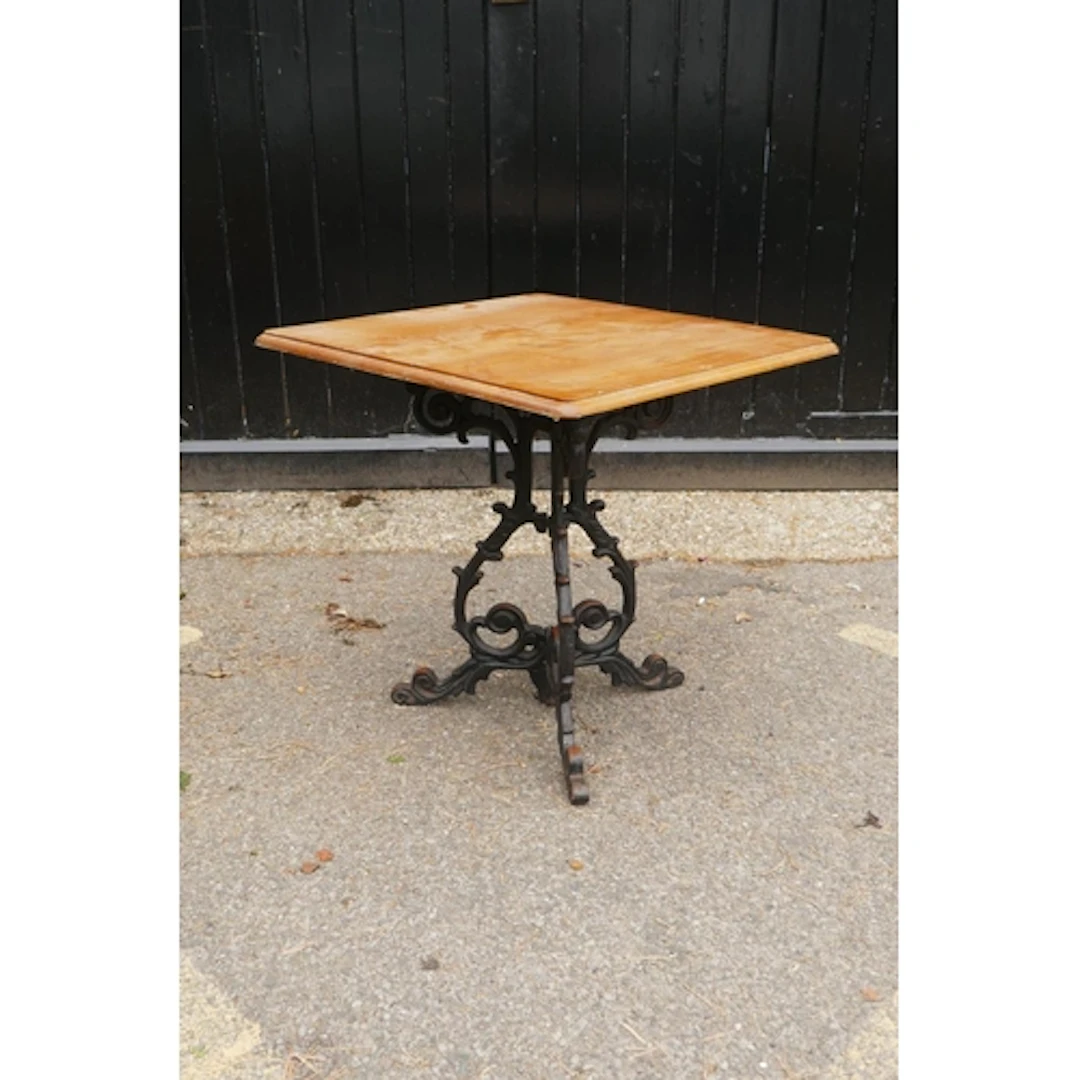 Victorian style cast iron pub table with pine top, 69 x 69 x...