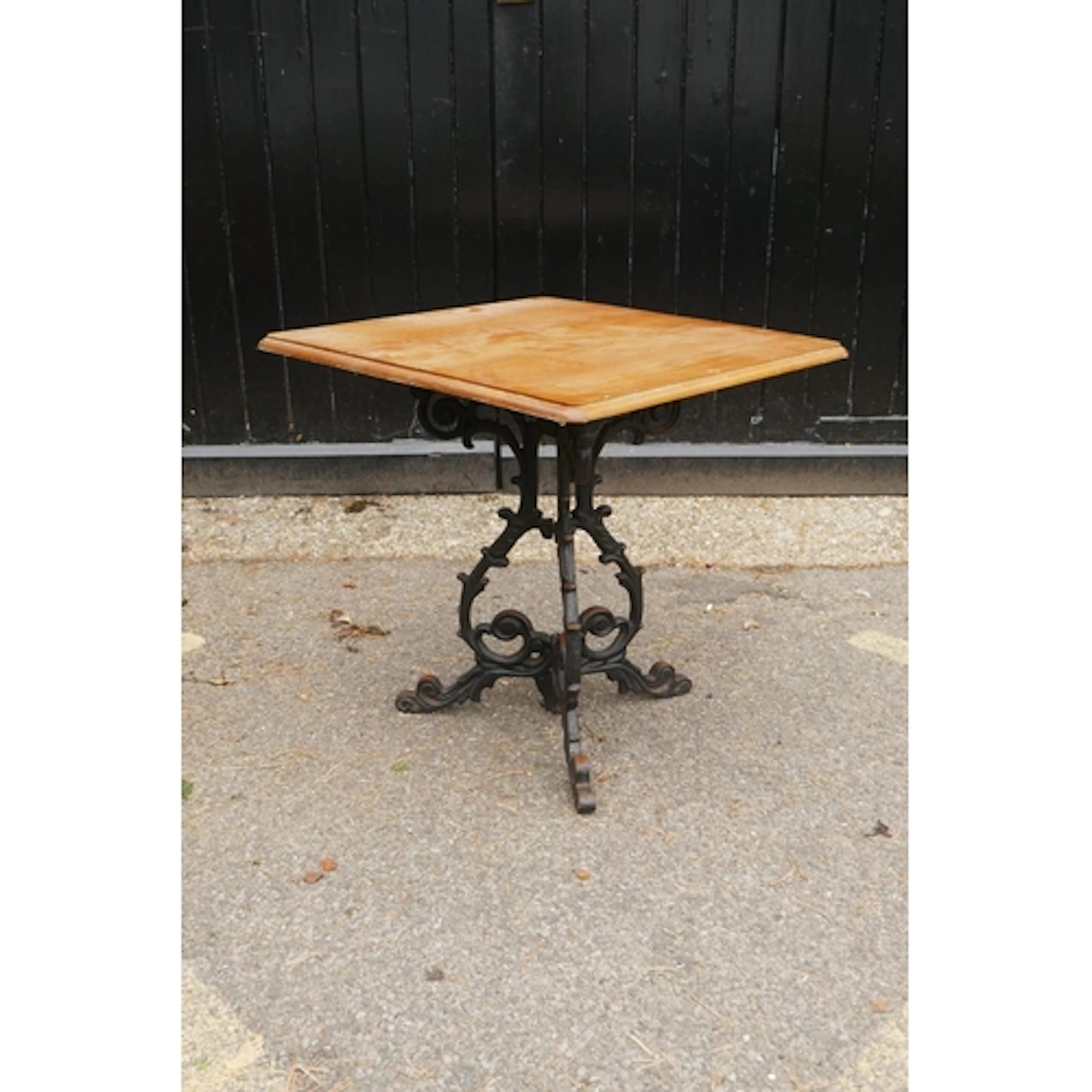 Victorian style cast iron pub table with pine top, 69 x 69 x...