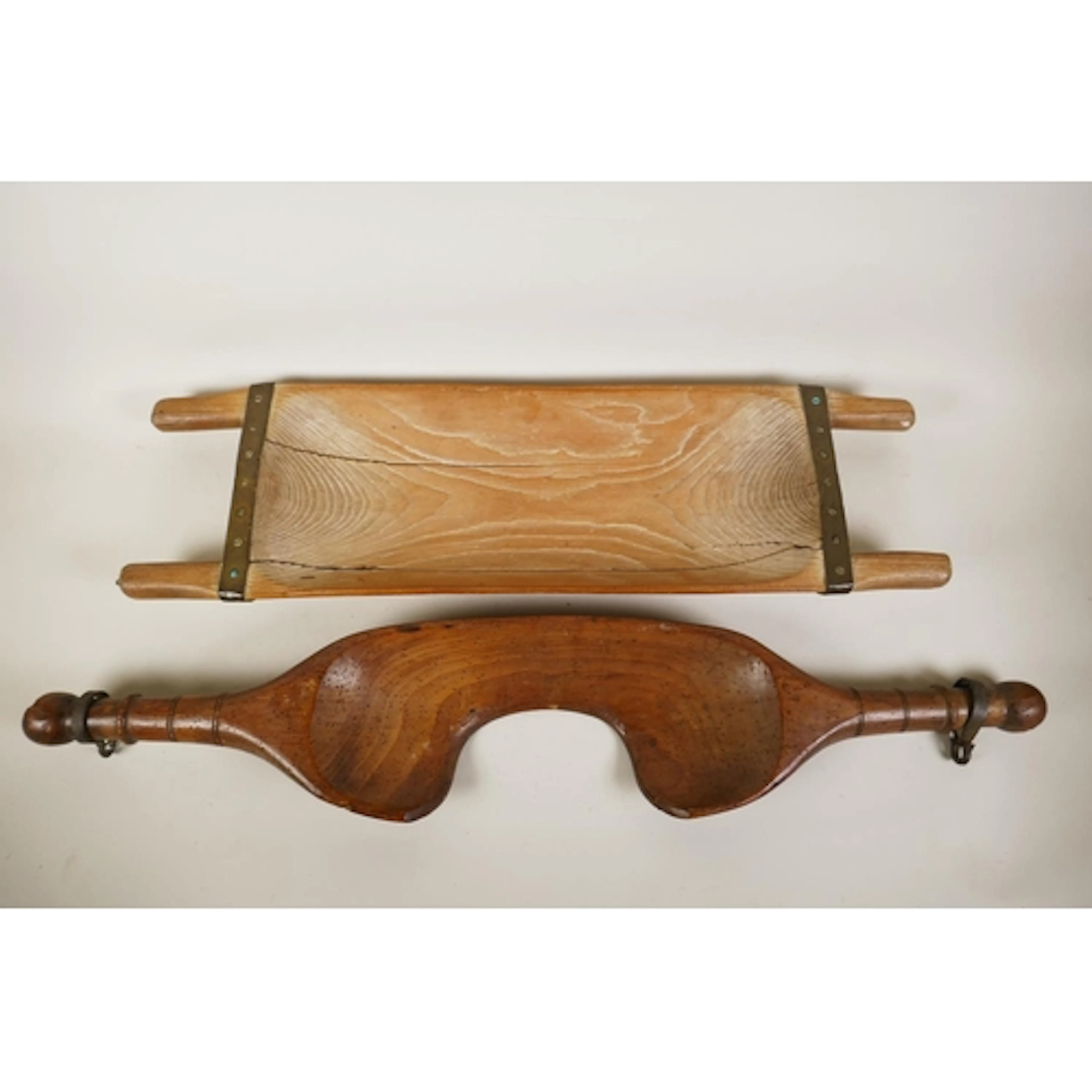 An antique metal strapped ash cheese/dough trough, and an an...
