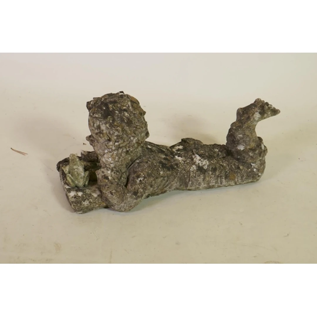 A cast garden figure of a young boy with a frog, 50cm long