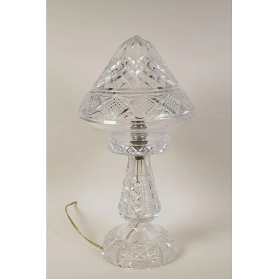A cut crystal glass mushroom shaped lamp, possibly Waterford...