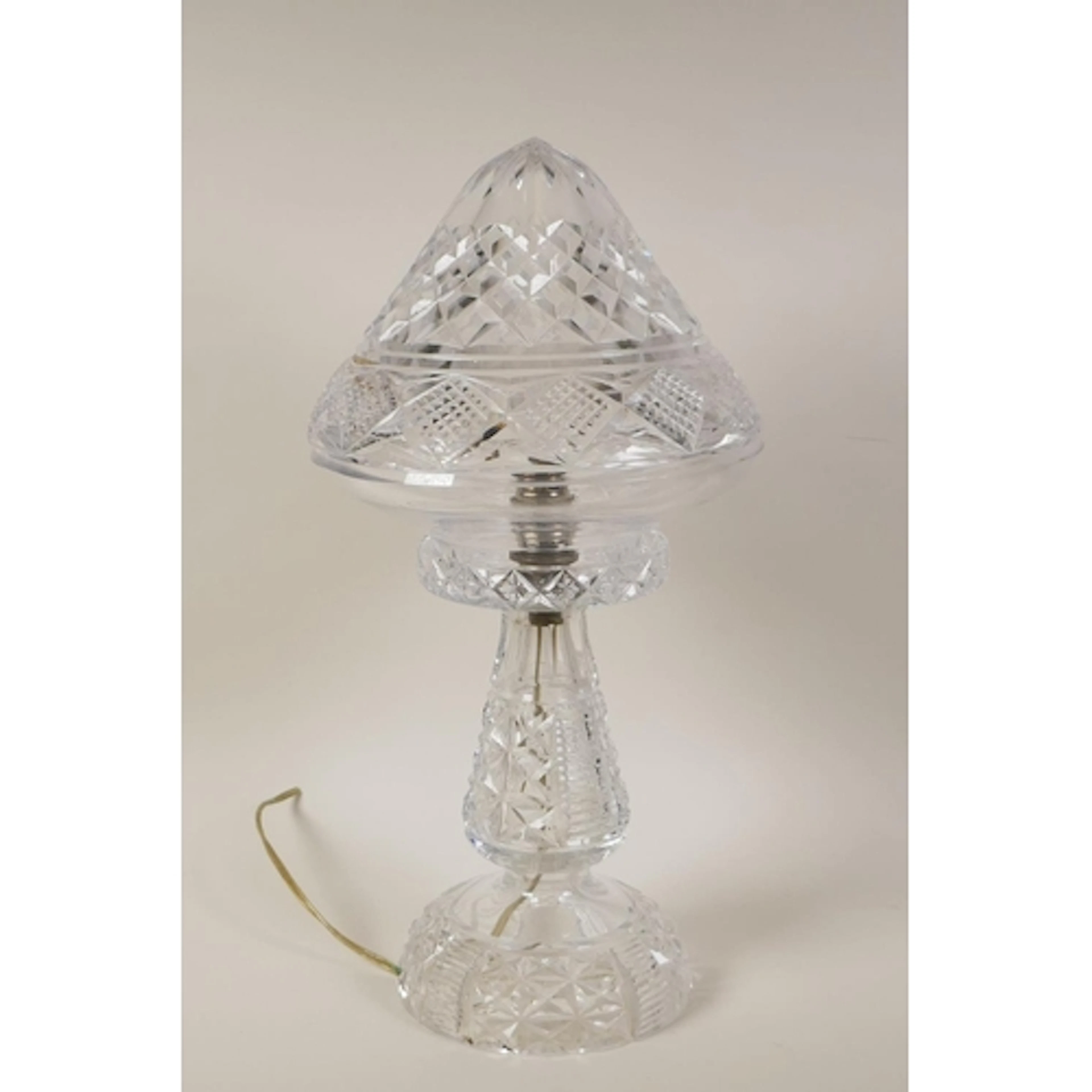 A cut crystal glass mushroom shaped lamp, possibly Waterford...