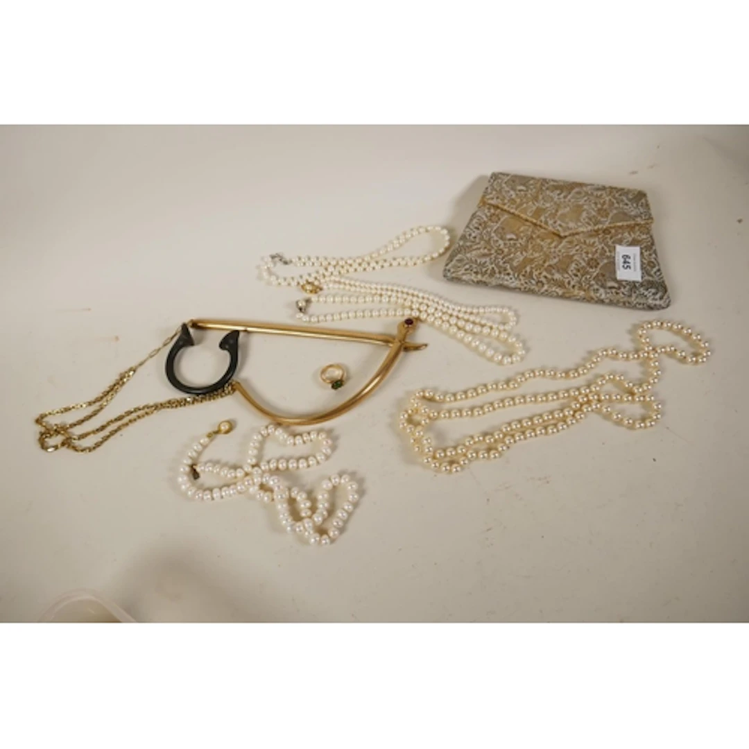 Costume jewellery, four baroque pearl necklaces, longest 64c...