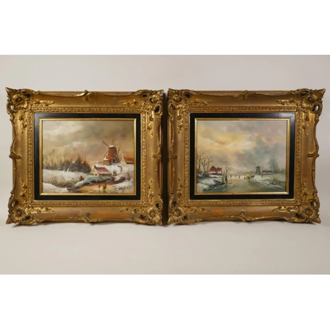 Jan Van Hessel, (Dutch, C20th), pair of winter landscapes wi...