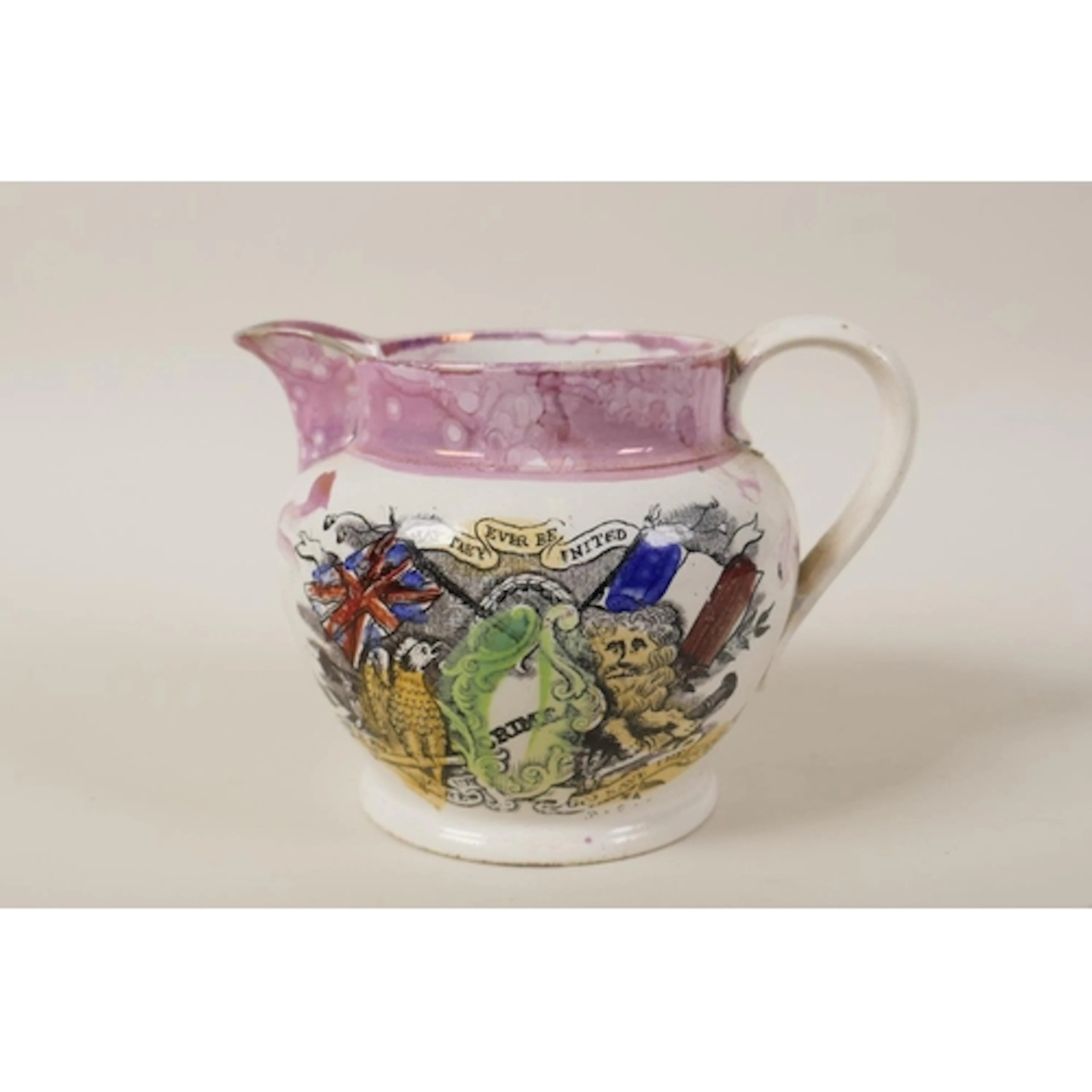 A C19th Sunderland lustreware 'Crimea' jug, 11cm high, AF re...