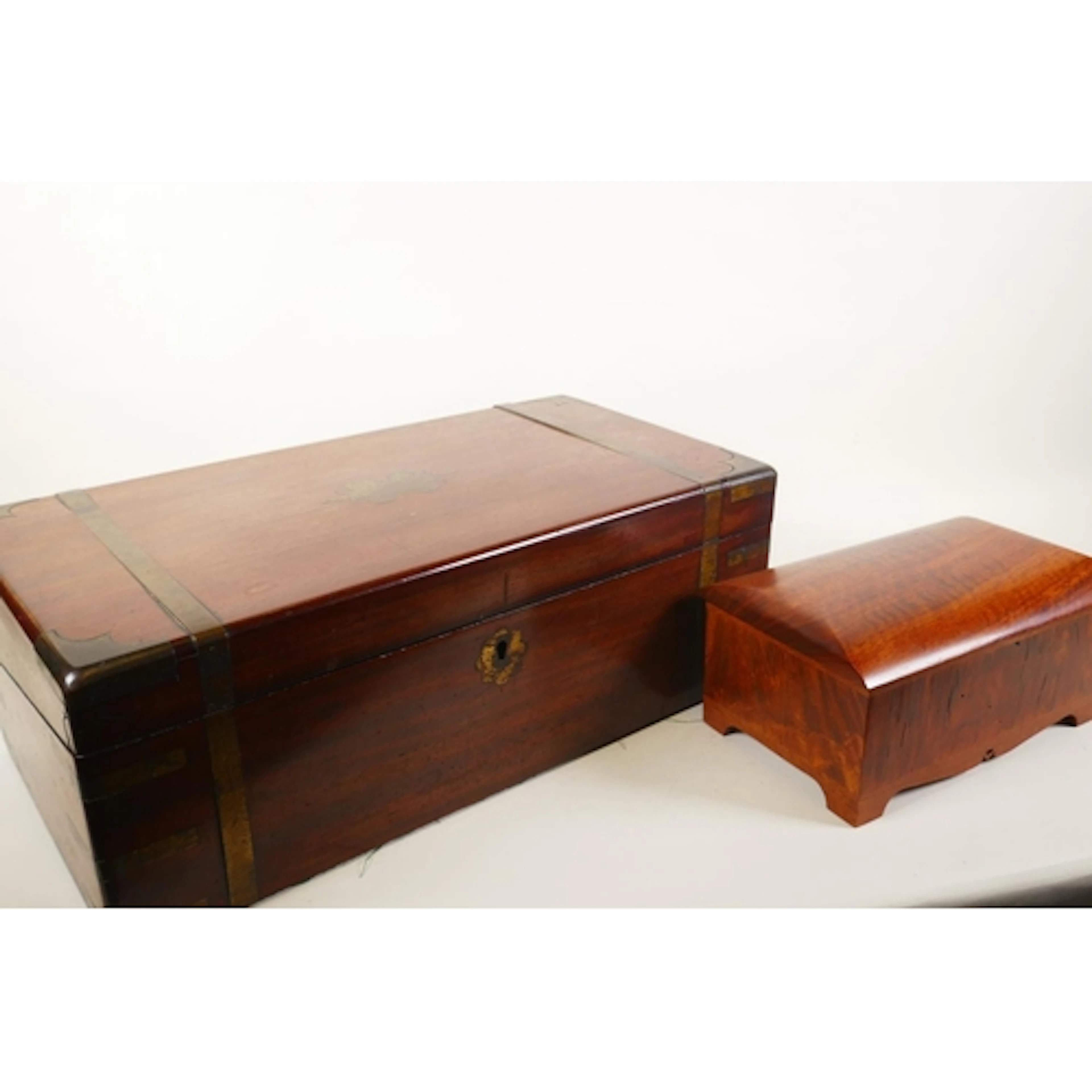 Victorian mahogany writing slope with brass mounts, the inte...