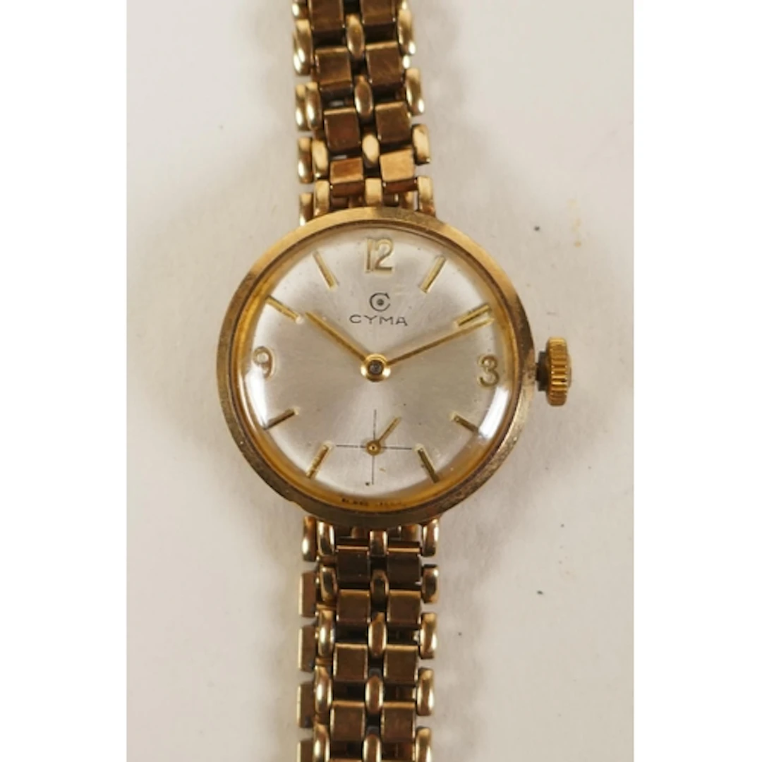 A 9ct gold cased cyma cocktail watch, 17g without movement