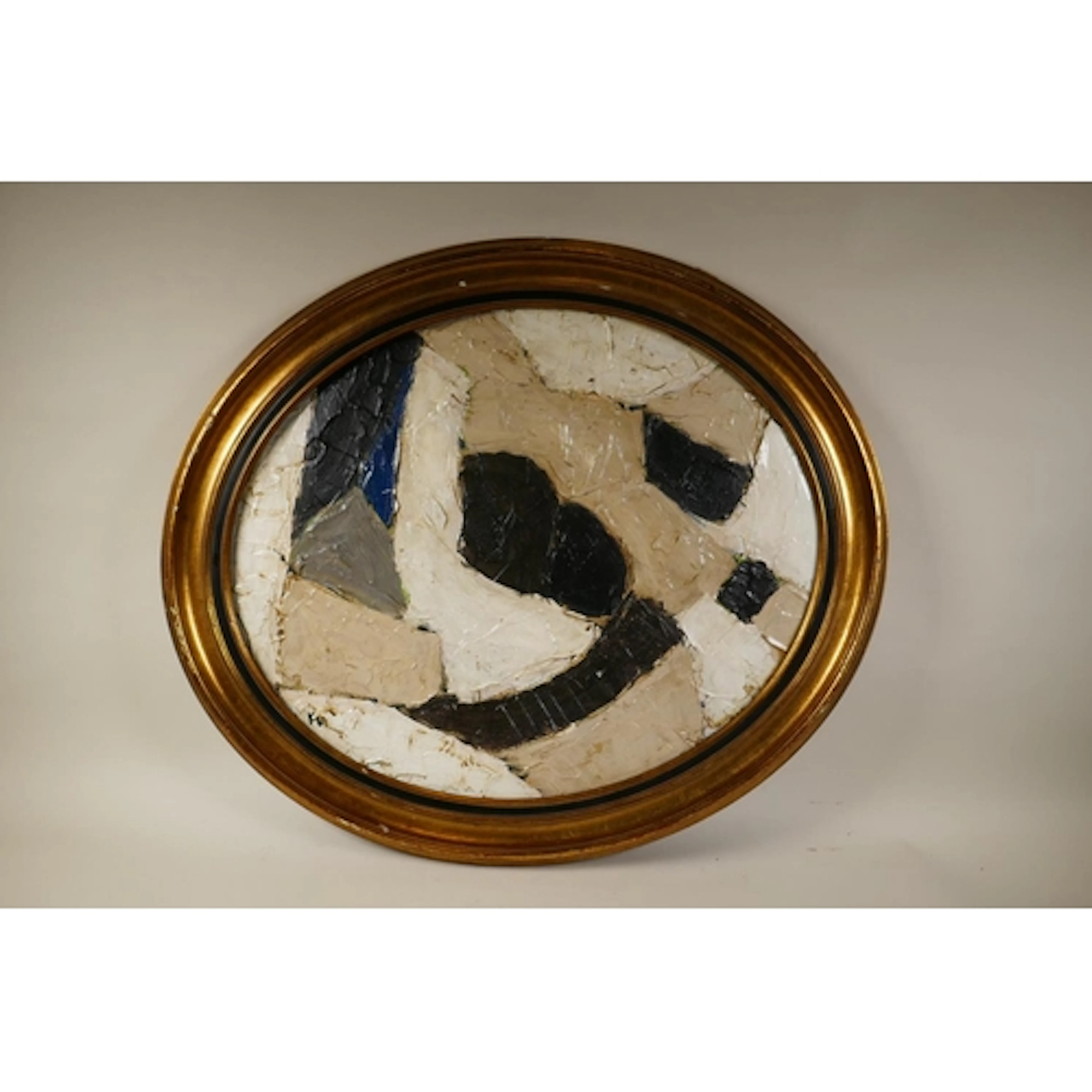 Post war abstract, oil on board, 60 x 50cm oval