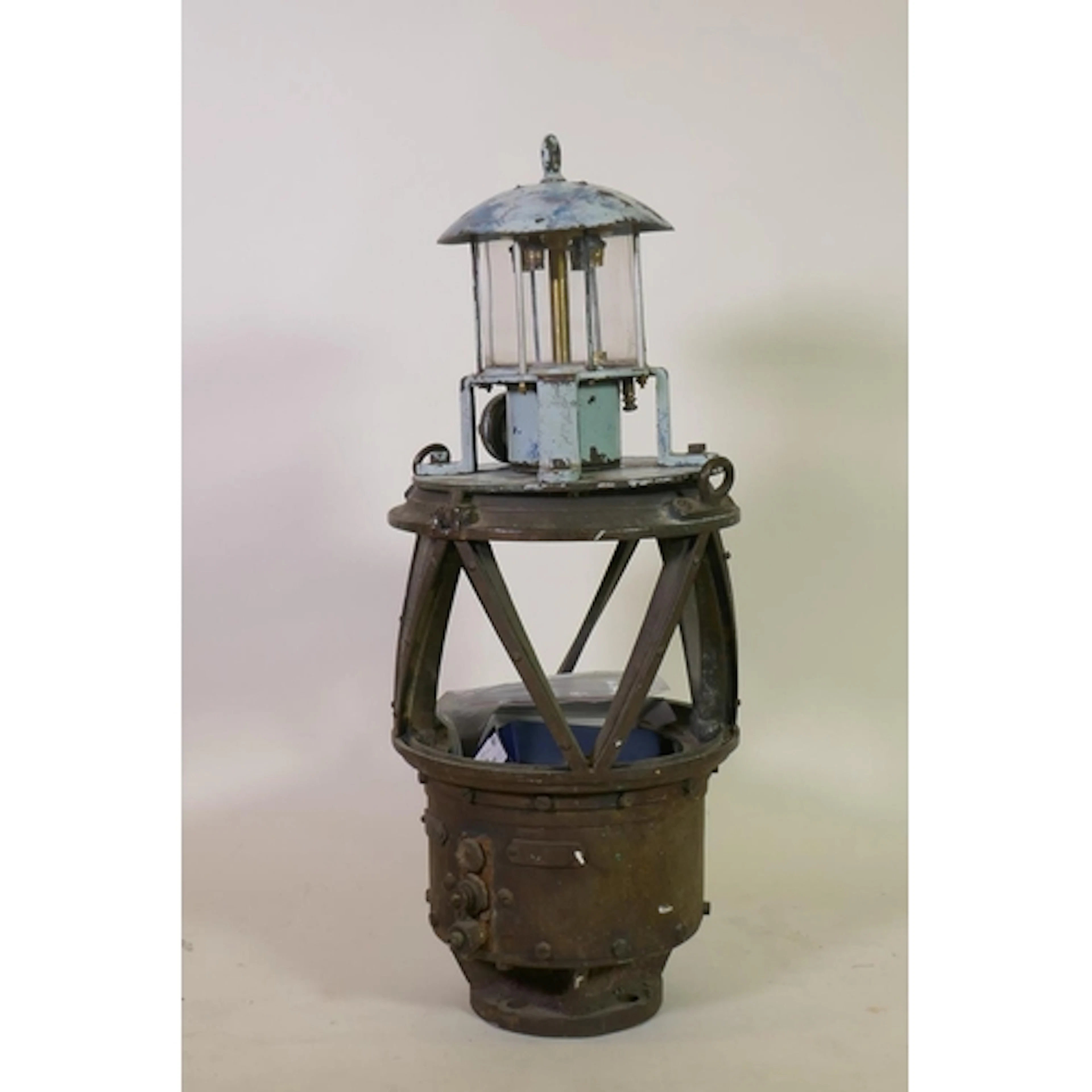 Antique maritime bronze navigation lamp, 86cm high, later pa...