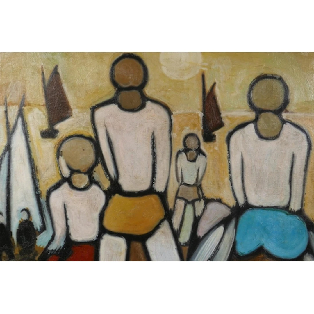 Irish School, figure a the beach, oil on canvas, laid on boa...