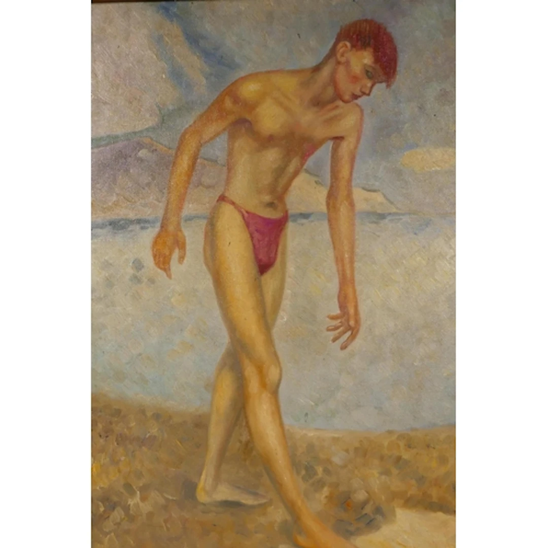 Bather at the beach, indistinctly initialled, oil on canvas ...