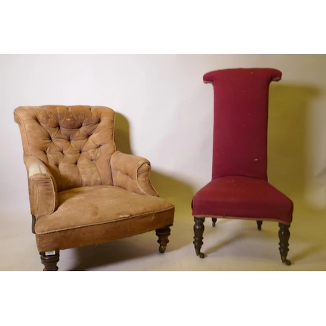 Victorian button back easy chair of small proportions, raise...