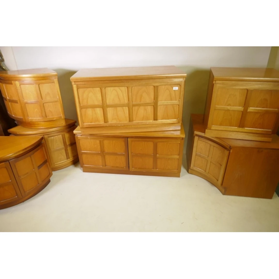 Mid century Nathan 'Squares' teak units, four corner and thr...