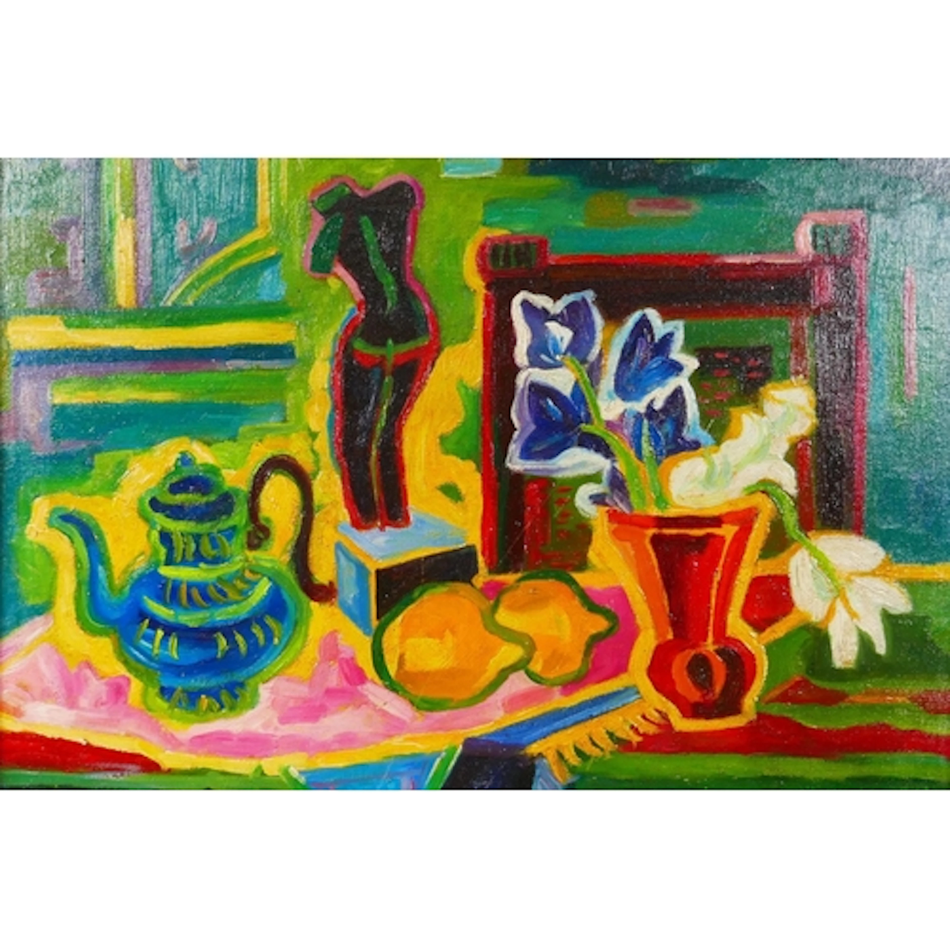 German Expressionist style still life, oil on canvas laid on...