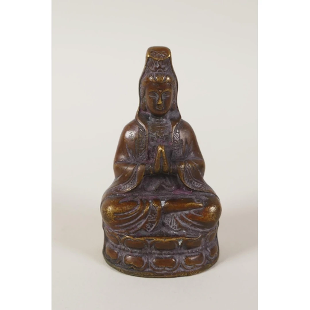 A Sino Tibetan bronze figure of Quan Yin, double vajra mark ...