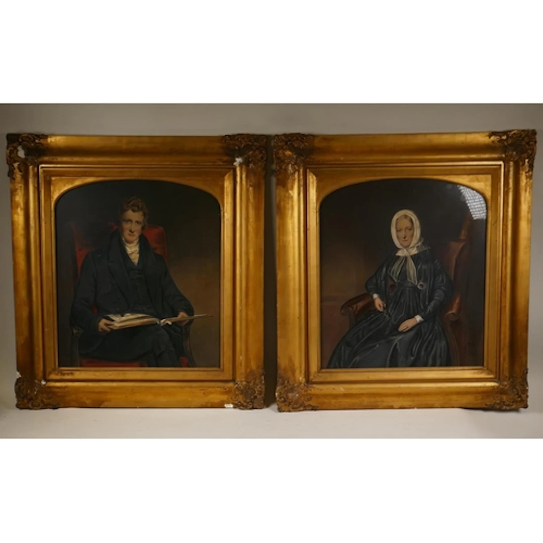 Pair of C19th portraits of a lady and gentleman, unsigned, i...