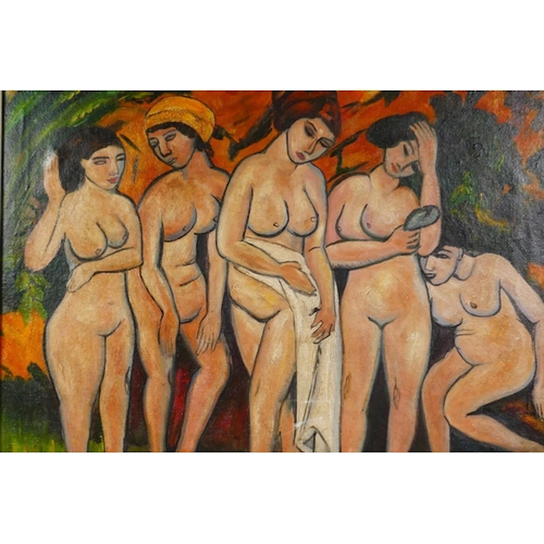 German expressionist style, five female bathers/nudes, initi...