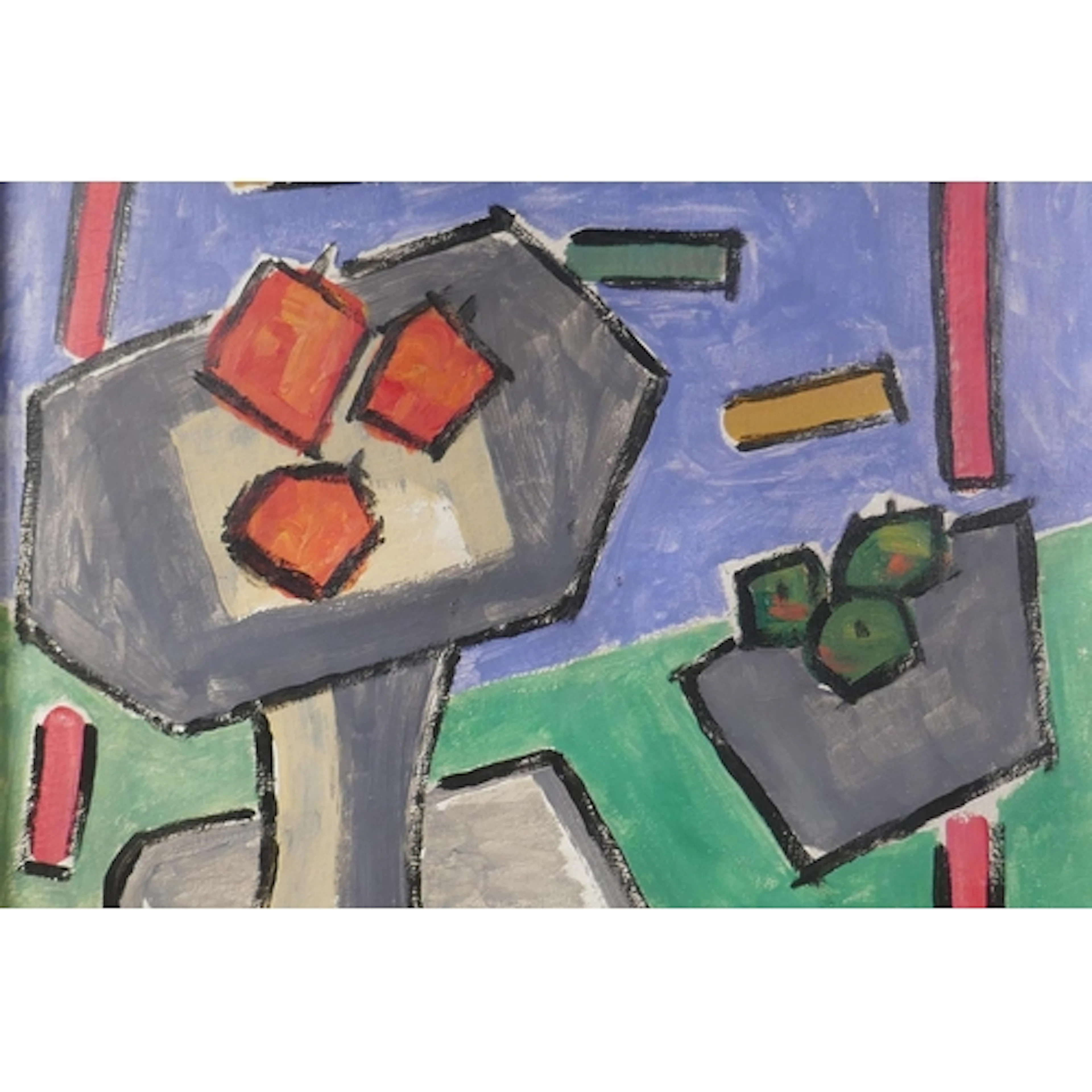 Abstract, study of fruit and tazza, oil on canvas, 40 x 50cm