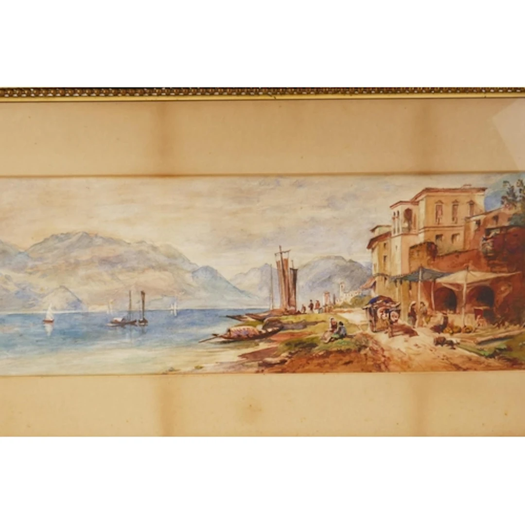 Continental lake scene with mountains in the distance, C19th...