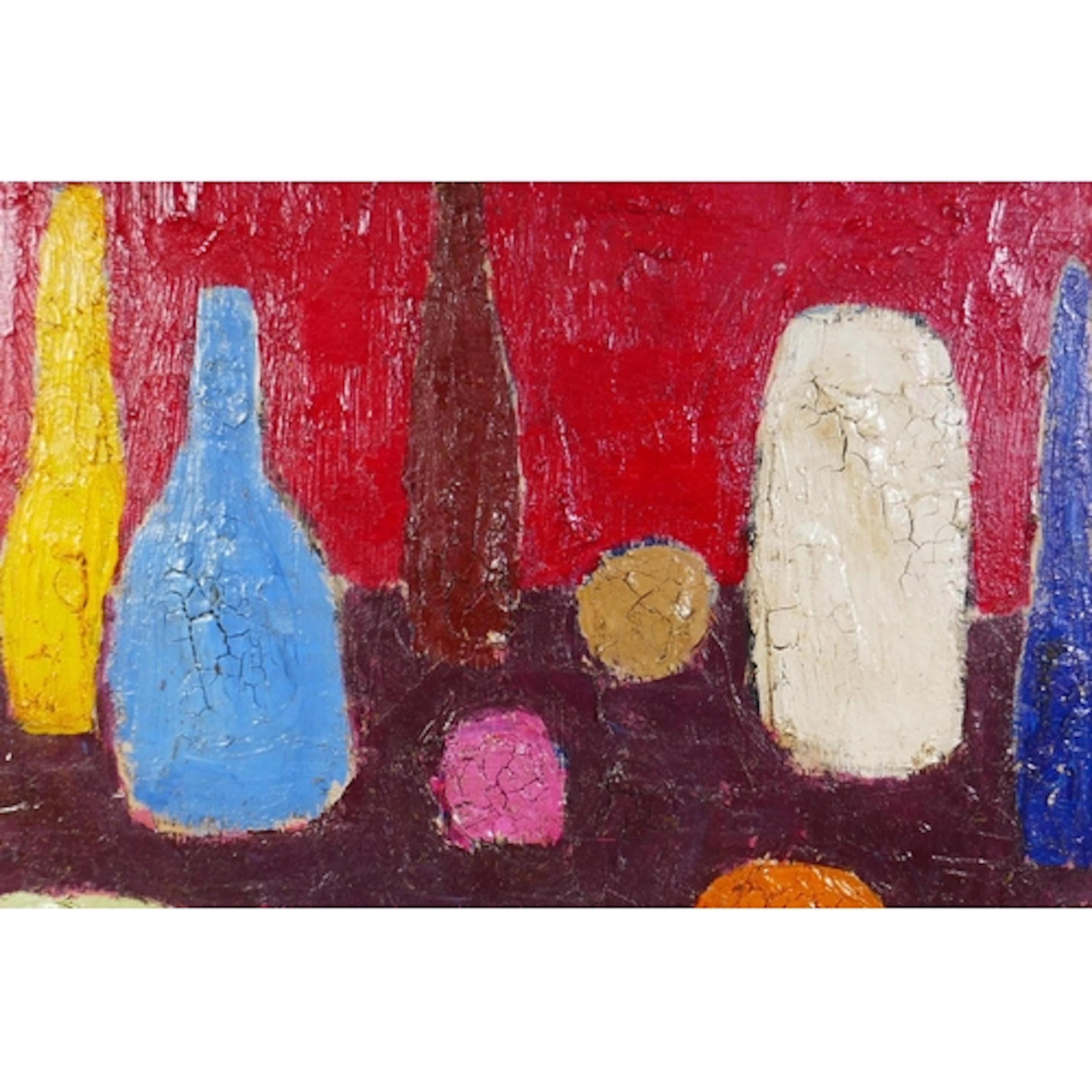 Abstract still life with vases and bottles, oil on board, 55...