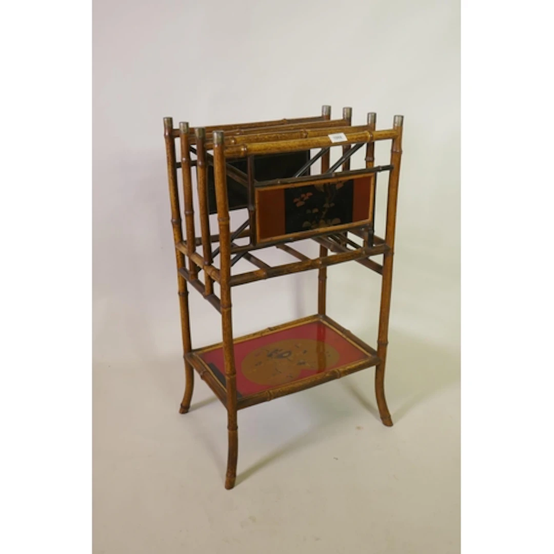 A late Victorian C19th/early C20th bamboo magazine rack with...